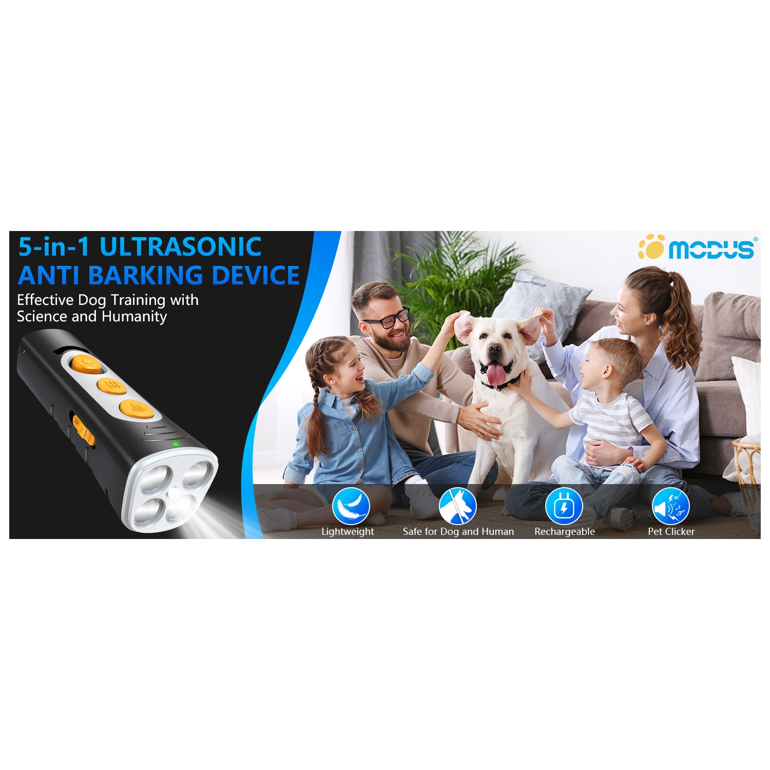 Nouveau produit Appareil de dressage à ultrasons portatif quatre têtes pour chien anti-aboiement Arrêt de sécurité écorchure Interrupteur à deux