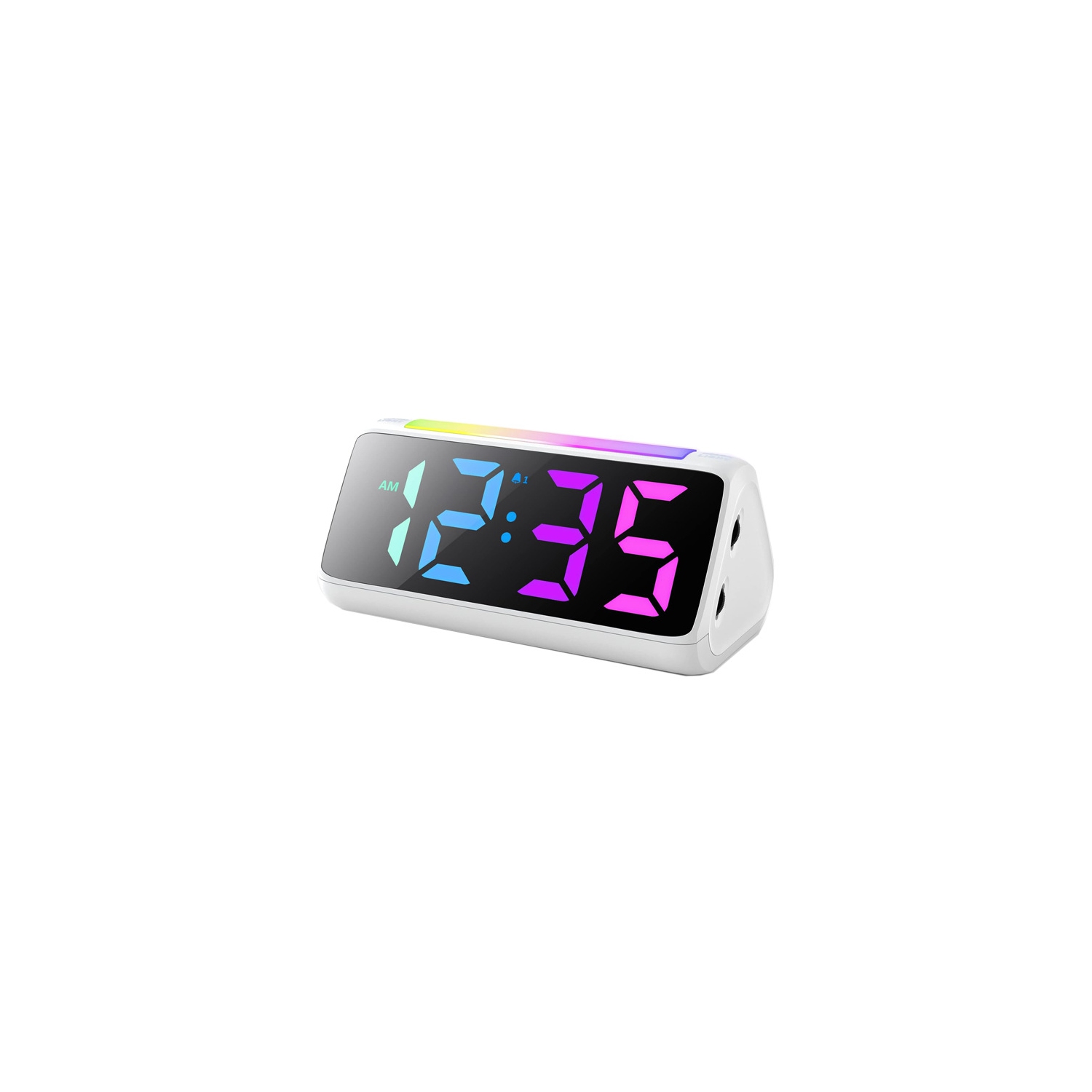RGB Colorful Atmosphere Light Clock Night Light Alarm Clock LED Electronic Clock with Night Light Large Display and Snooze Function - White
