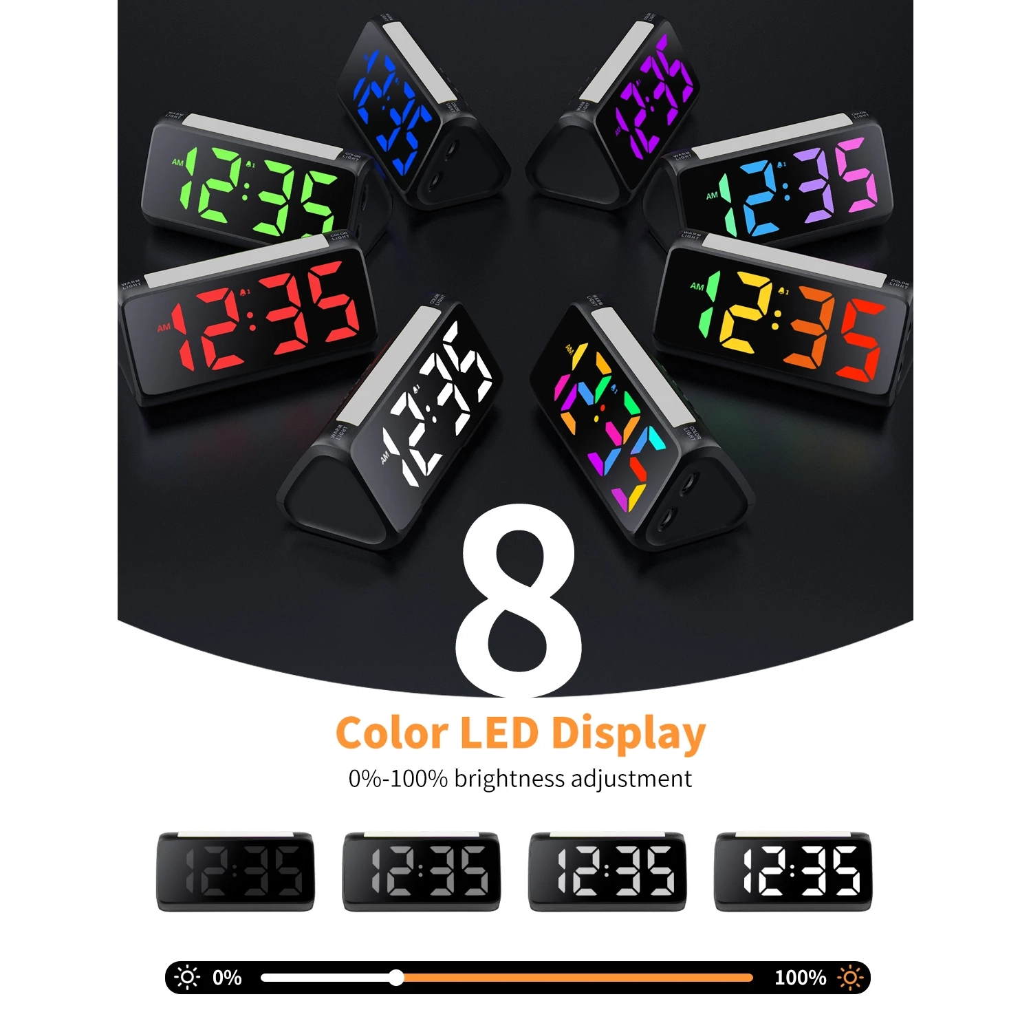 RGB Colorful Atmosphere Light Clock Night Light Alarm Clock LED Electronic Clock with Night Light Large Display and Snooze Function - White