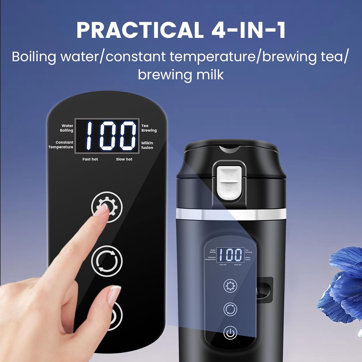 Car Travel Electric Kettle,12V/24V Kettle Portable Water Boiler,Large Display Multi-Temp Adjustment Car Water Bottle,Stainless Steel Truck Heating
