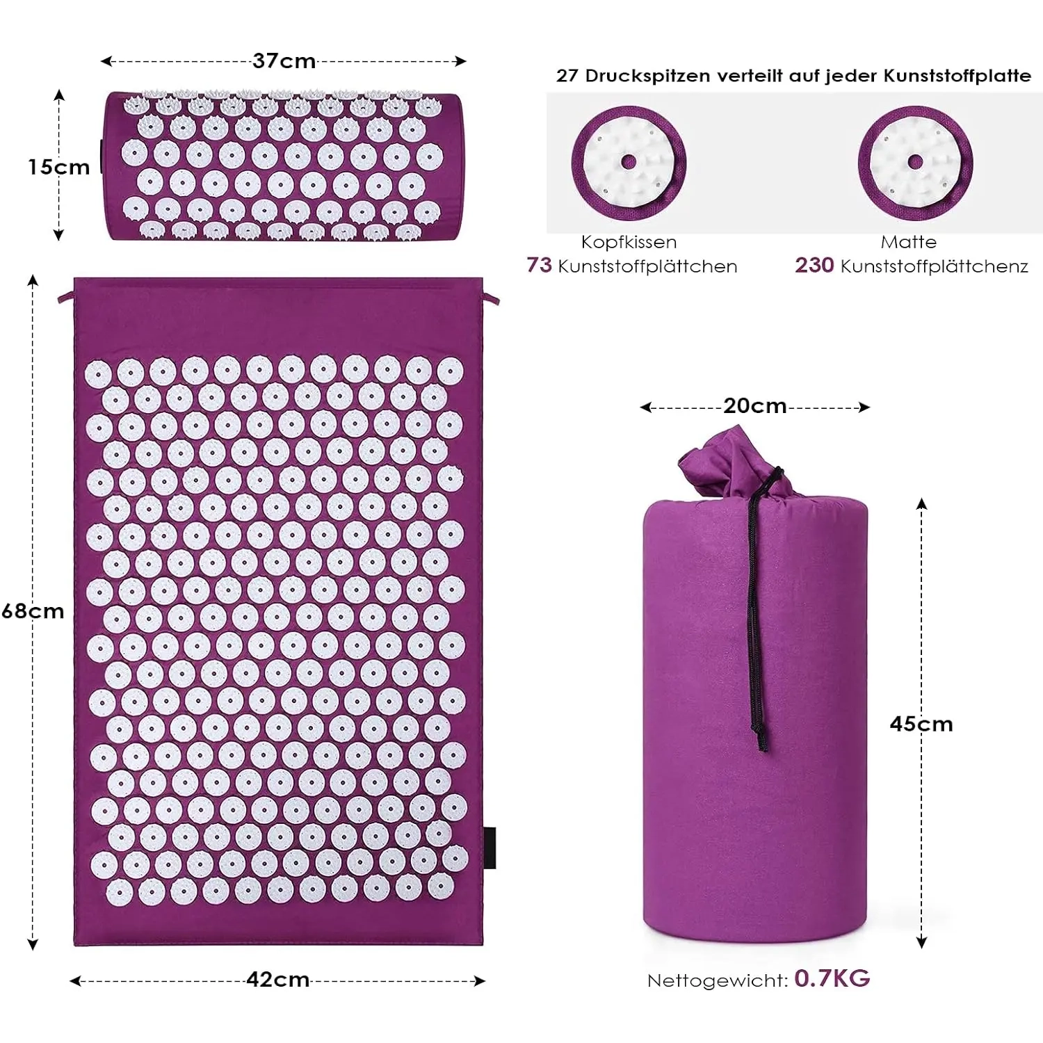 Acupressure Mat and Pillow Set- Relieves Your Stress of Lower Upper Back to Relieve Muscle Fatigue ,Massage Mat for Yoga Muscle Relaxation