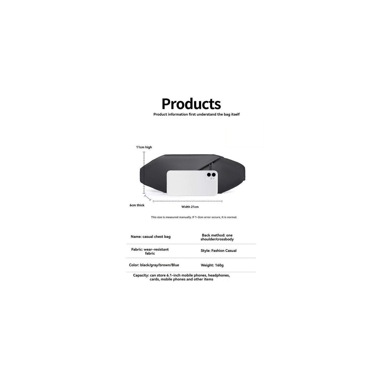 Men's Crossbody Bag Lightweight Outdoor Travel Leisure Bag Single Shoulder Bag, Shoulder Bag, Sling Bag, Chest Bag - Black