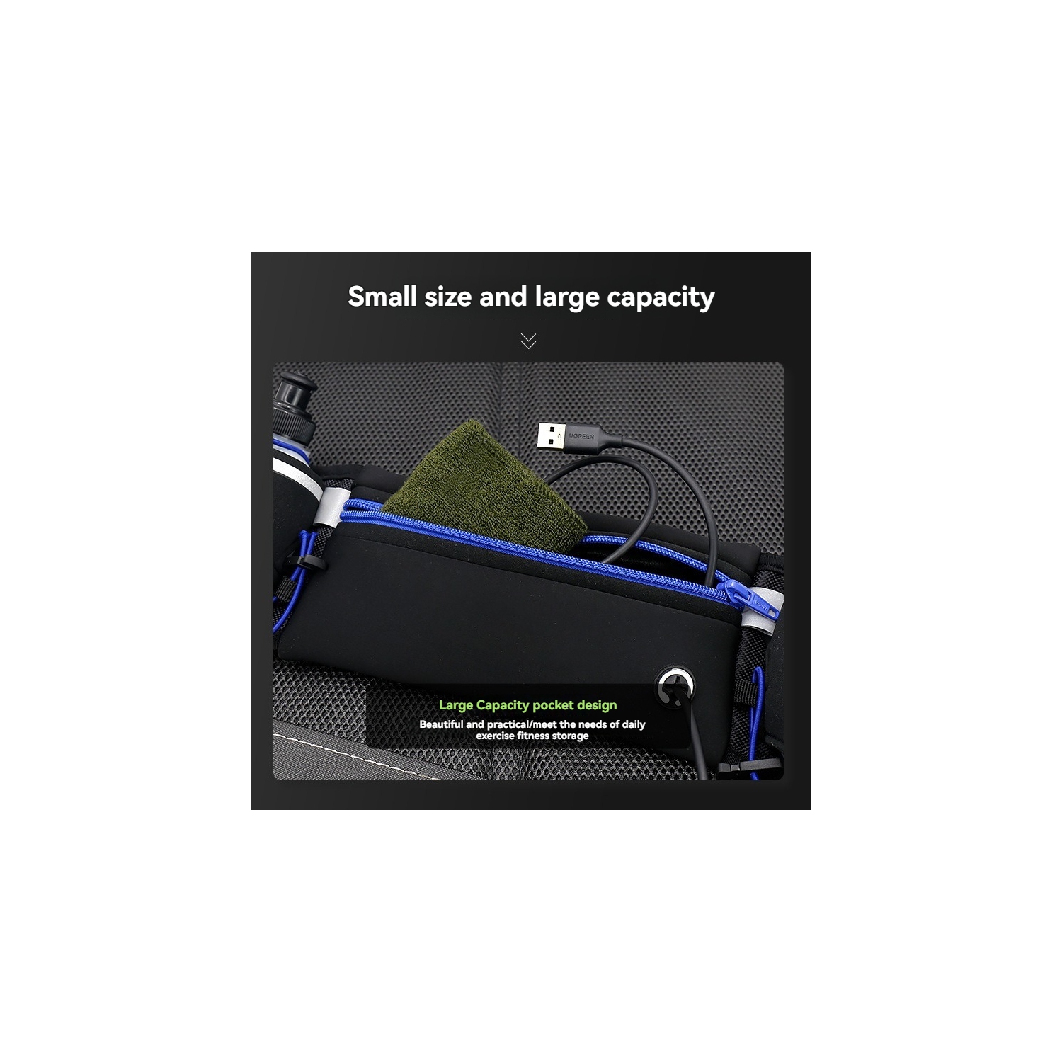 Outdoor running waist bag, sports water bottle, mobile phone integrated bag, fitness waist bag, breathable and wear-resistant, up to 150CM-blue waist