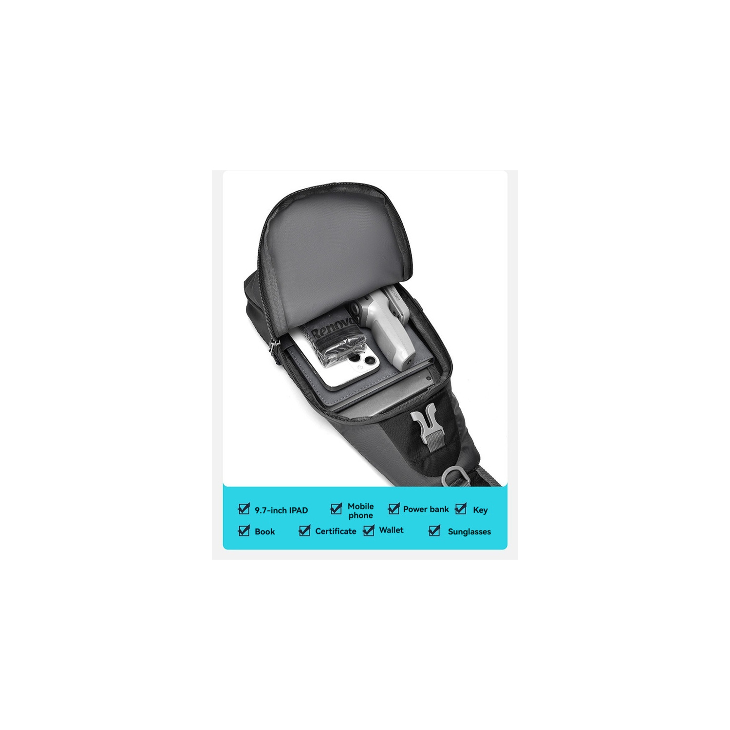 Sac de poitrine décontracté pour hommes et femmes Sac messager multifonctionnel Sac à bandoulière léger Sac de téléphone mobile extérieur grande