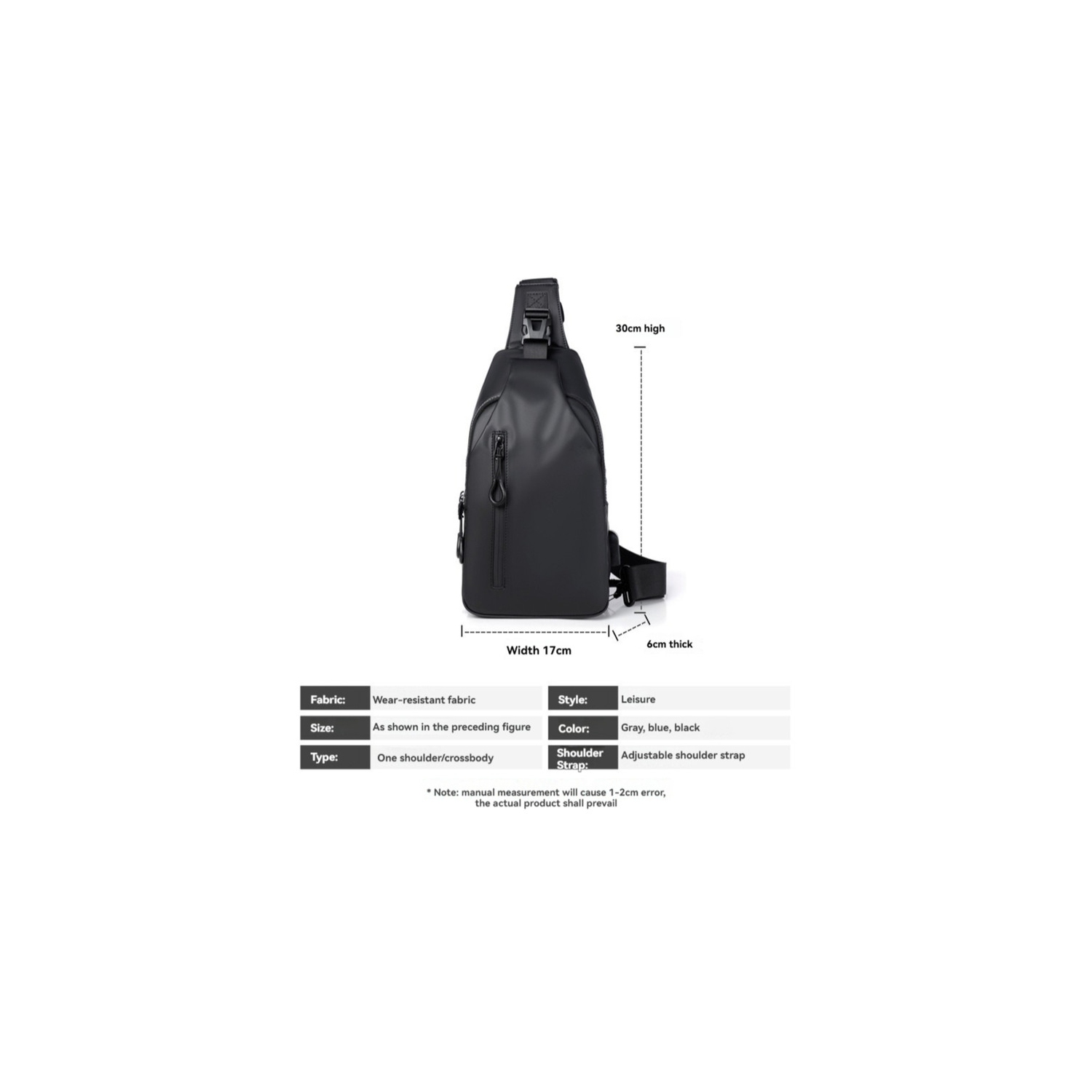 Sac de messager pour le torse pour hommes, sac de voyage à bandoulière résistant à l'usure pour l'extérieur, sac de voyage à bandoulière résistant à