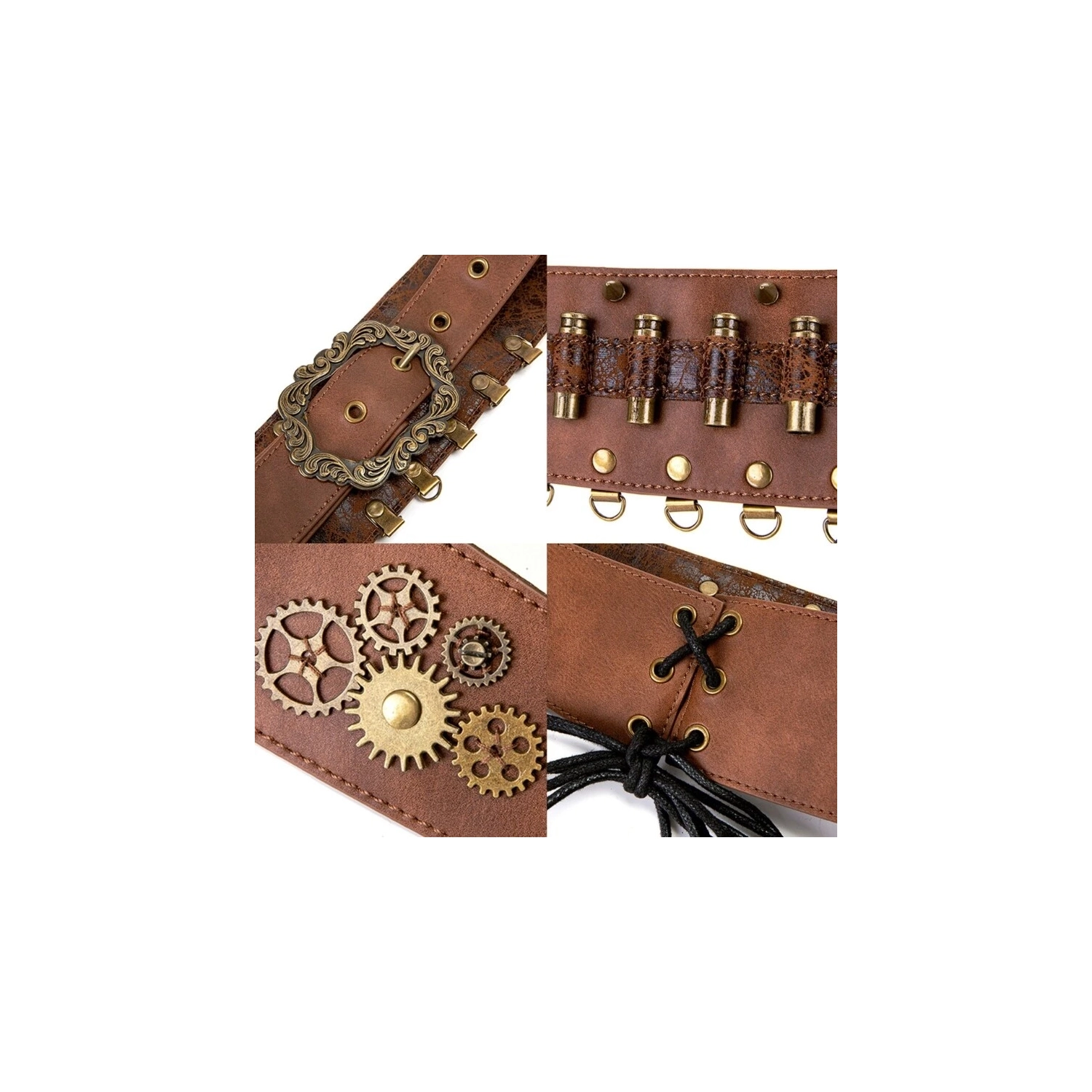 Sac de taille en cuir PU robuste Steampunk - téléphone mobile rétro de style mécanique et sac de poitrine à monnaie, sac décoratif
