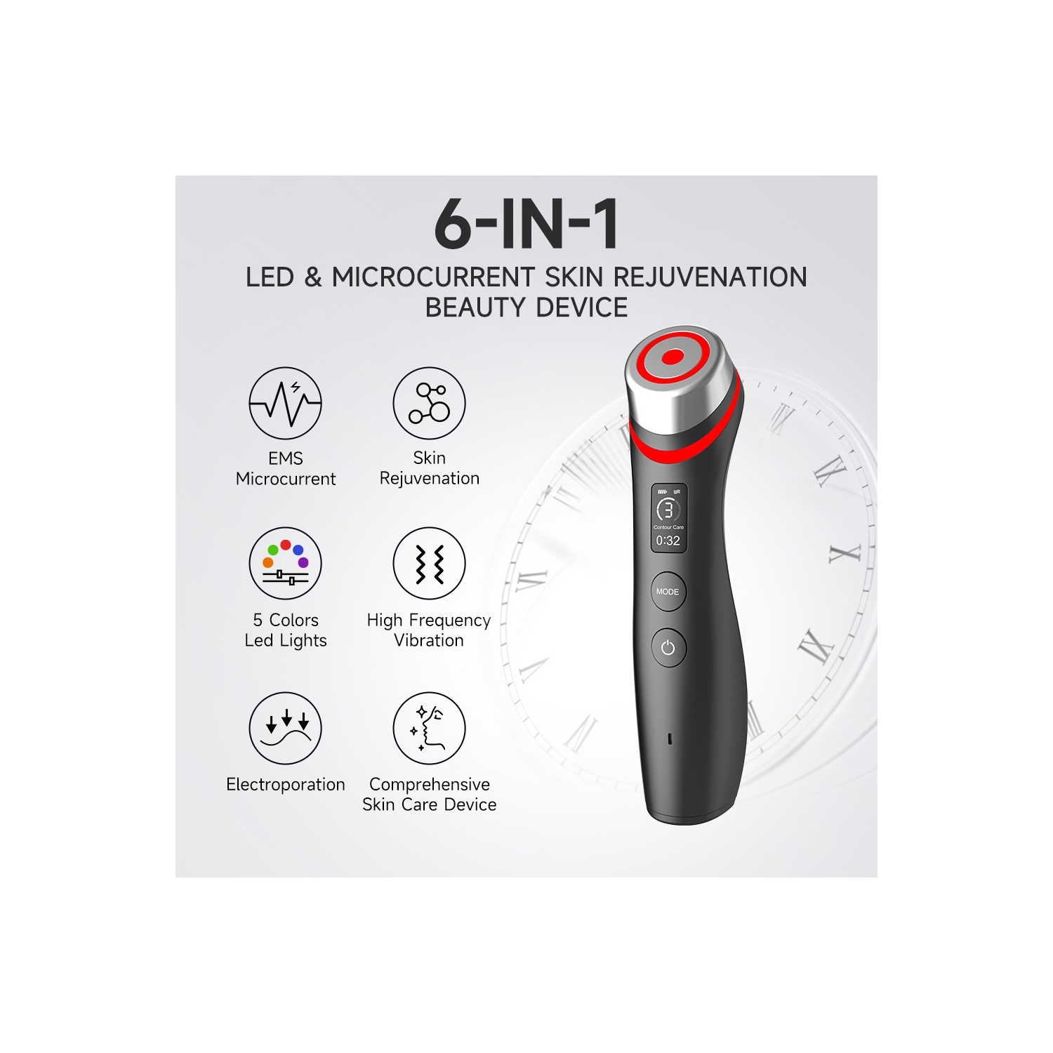 EMS Microcurrent Facial Massager, 5-Color LED Light Massager with Smart Display for Travel and Home Use