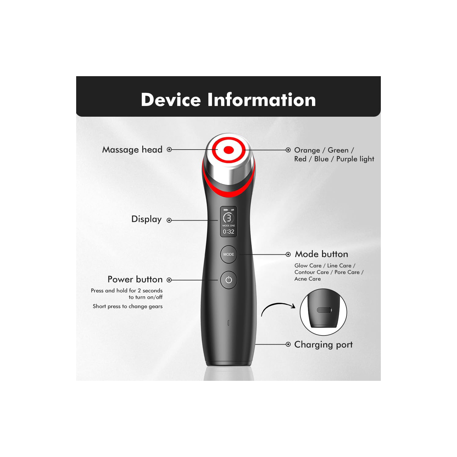 EMS Microcurrent Facial Massager, 5-Color LED Light Massager with Smart Display for Travel and Home Use