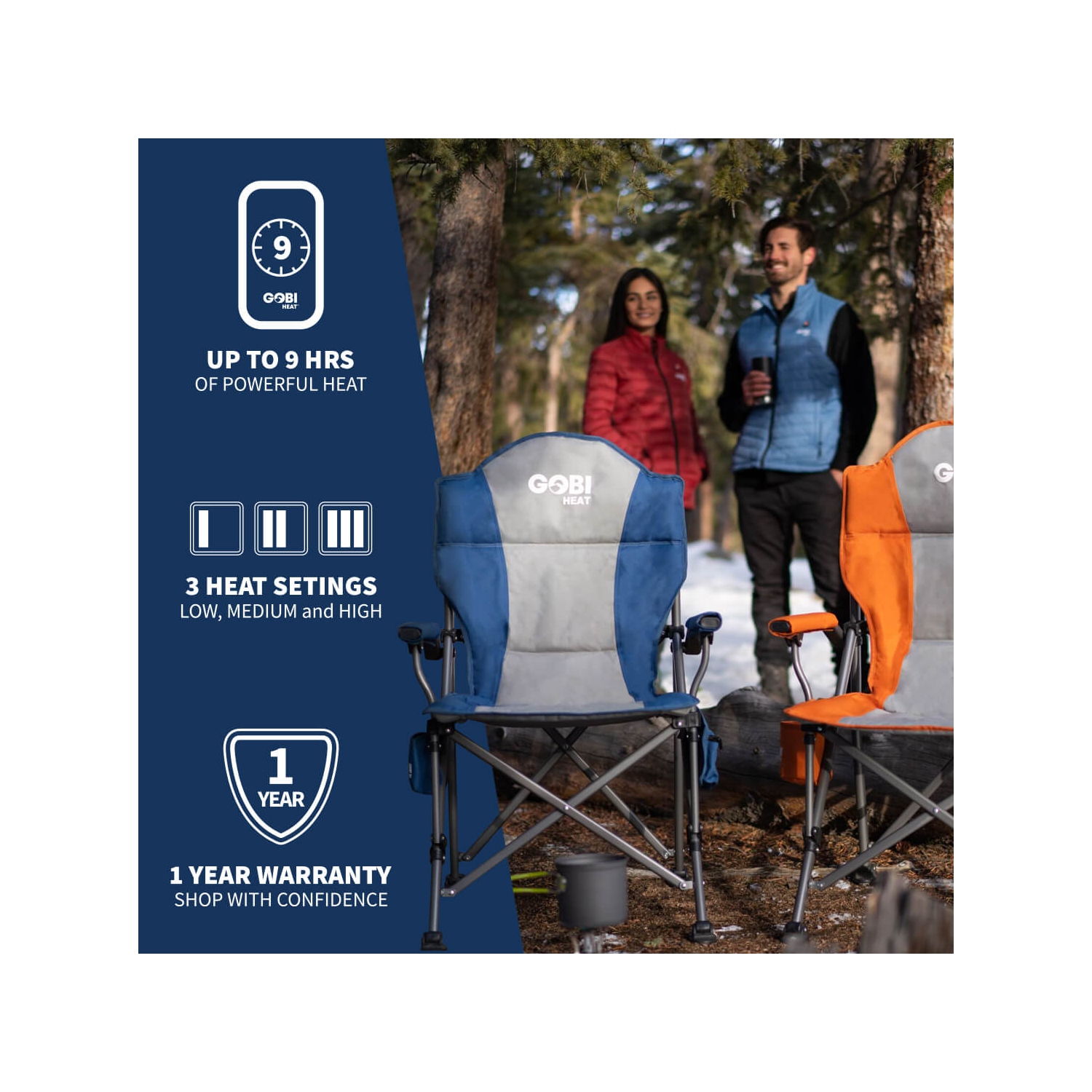 Chaise de camping chauffée Heat Terrain de GOBI – Chaise pliante d'extérieur portative avec batterie rechargeable