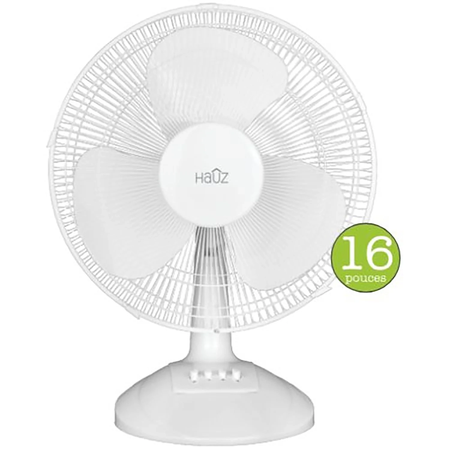 Hauz – Ventilateur de bureau oscillant, 16&nbsp;po Diamètre, modèle compact, blanc
