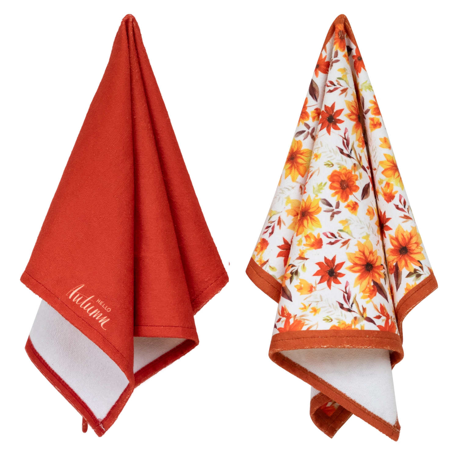Serviettes de cuisine Hello Automne et Floral - 26&nbsp;po - Ensemble de 2