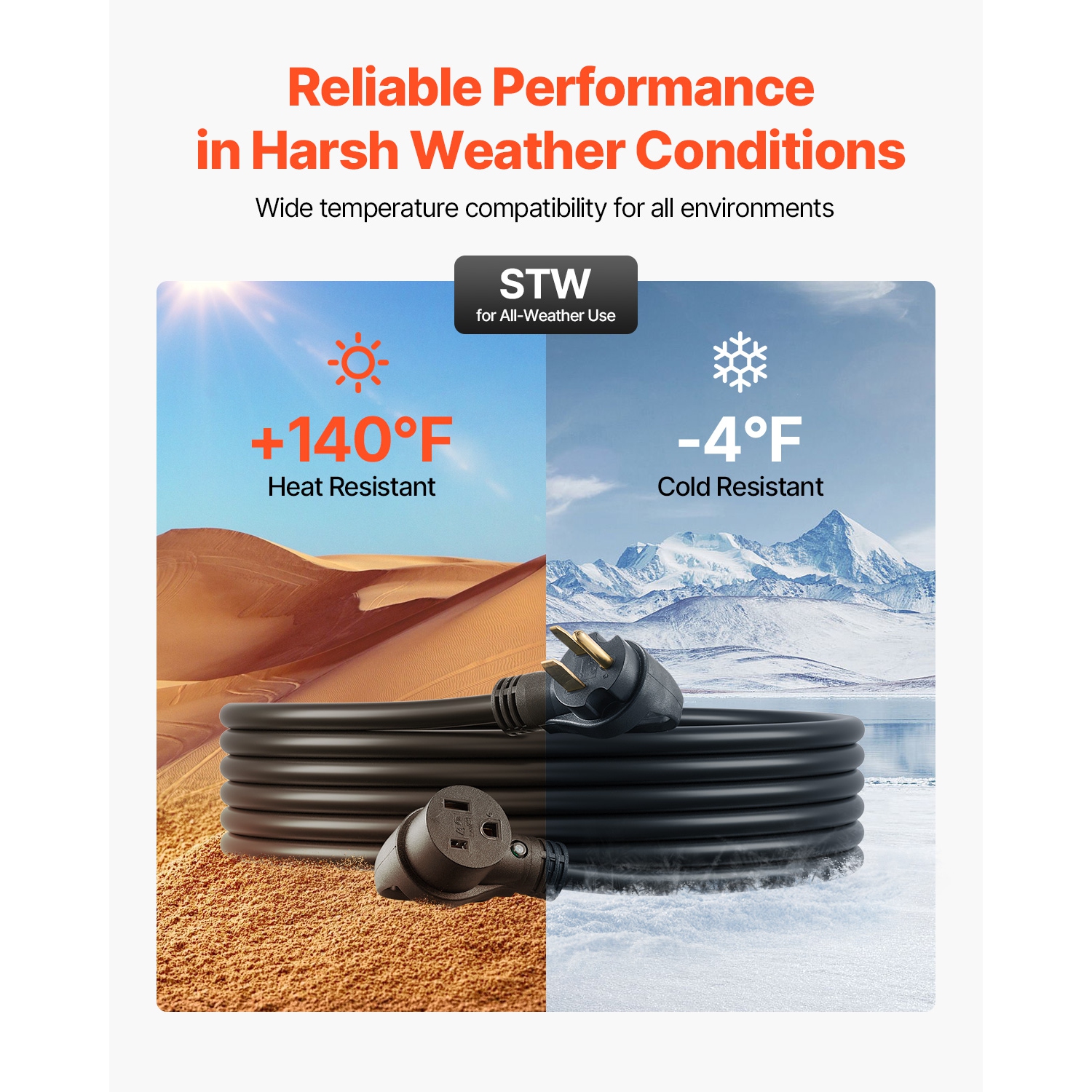 Rallonge de génératrice 30&nbsp;A de VEVOR 25&nbsp;pi, câble d'alimentation robuste 7500&nbsp;W de 250&nbsp;V,&nbsp;rallonge de soudeur NEMA 6-50R