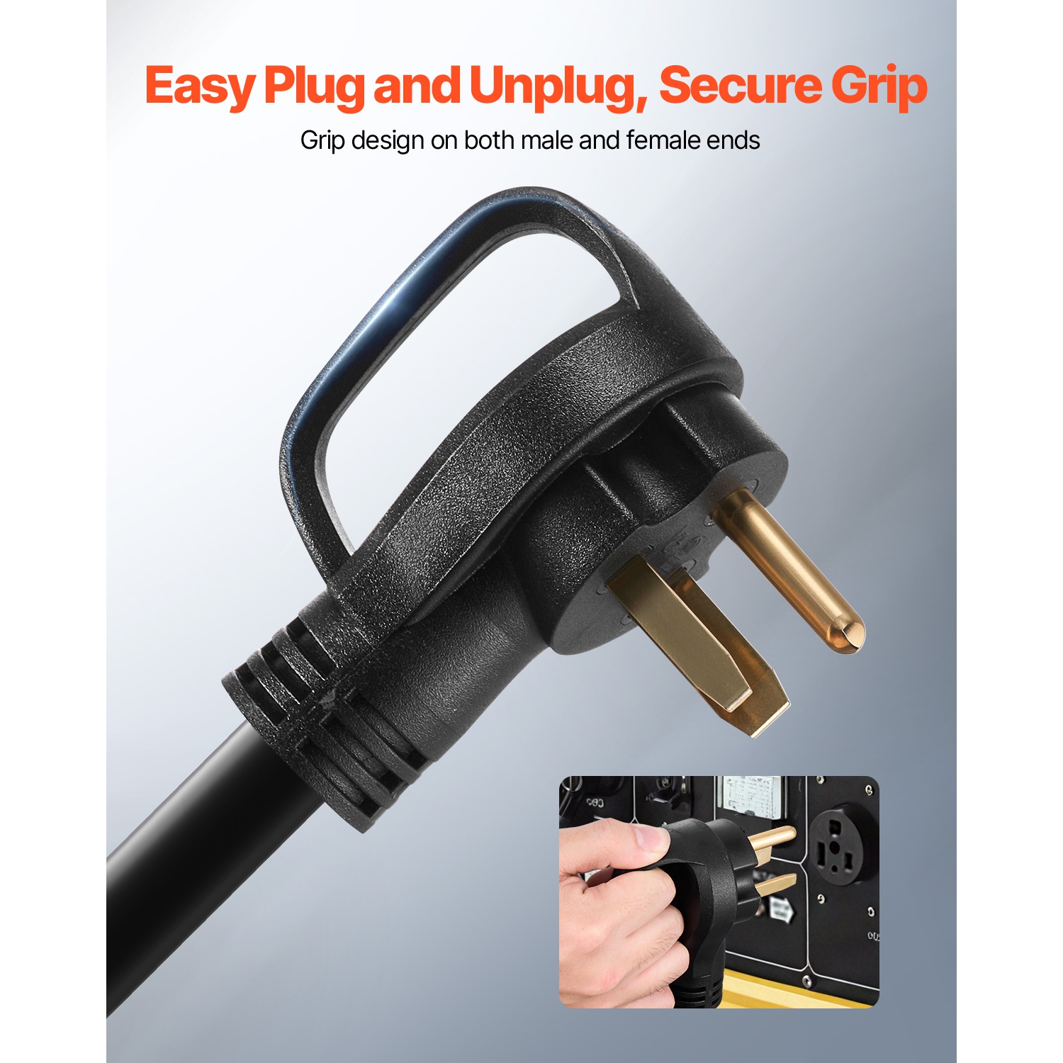 Rallonge de génératrice 30&nbsp;A de VEVOR 25&nbsp;pi, câble d'alimentation robuste 7500&nbsp;W de 250&nbsp;V,&nbsp;rallonge de soudeur NEMA 6-50R