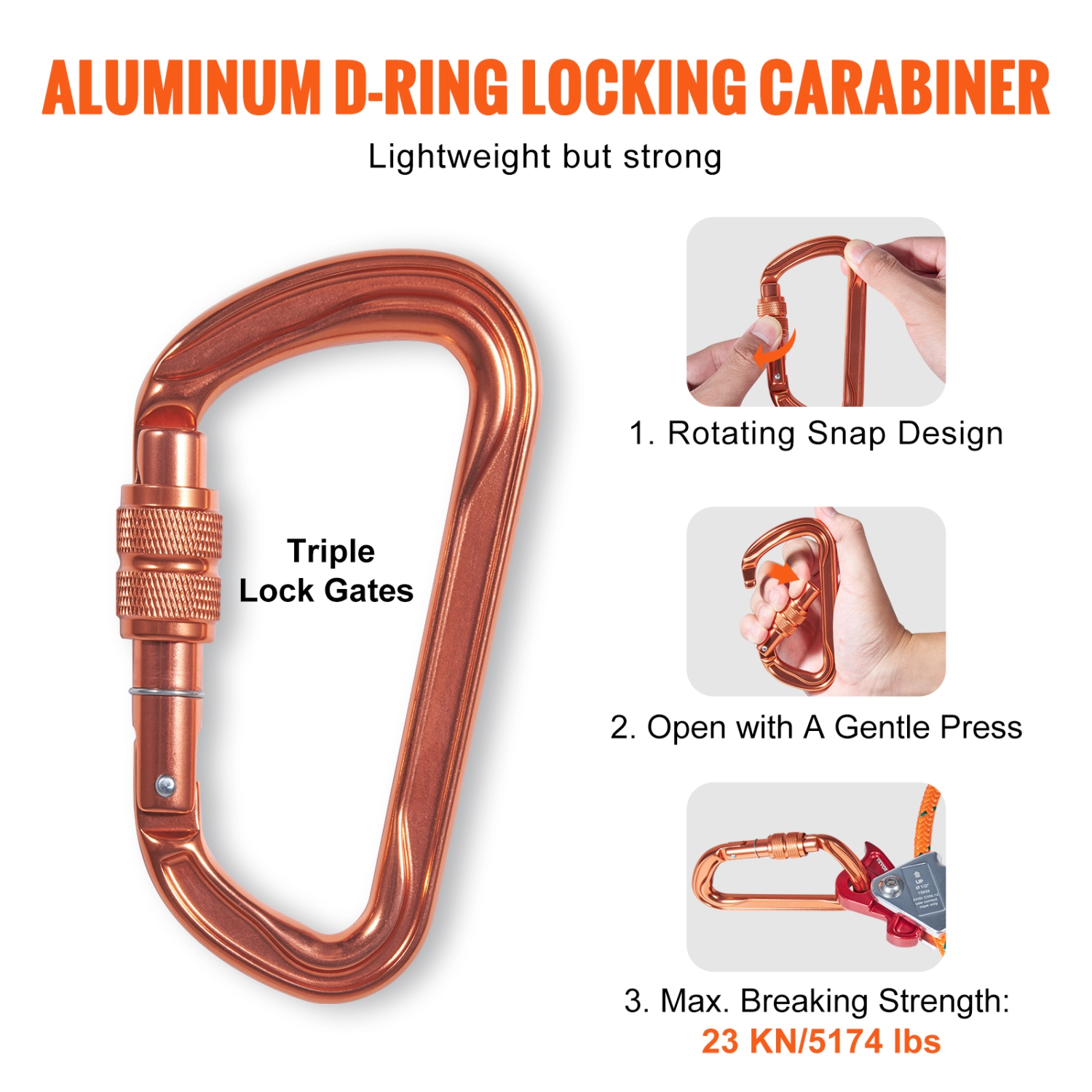 VEVOR 1/2" x 12' Steel Core flipline, Arborist Flipline, for Tree Climbing with Alloy Steel Snap Hook, Aluminum Alloy Carabiner and Extra Tool
