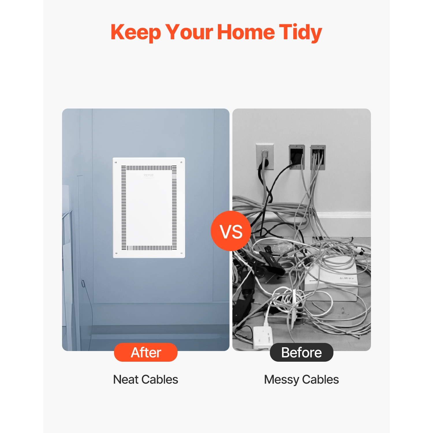 Boîtier multimédia structuré VEVOR de 20&nbsp;po, boîtier multimédia encastré avec couvercle, trousse de gestion de câbles mural, armoire multimédia,