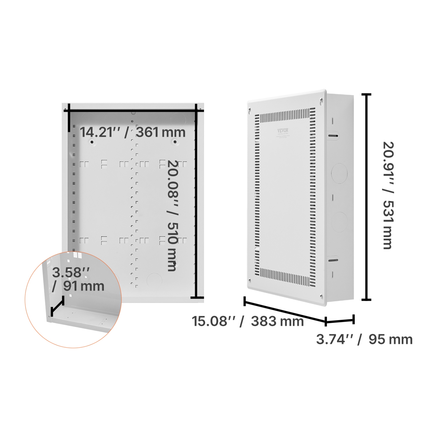 Boîtier multimédia structuré VEVOR de 20&nbsp;po, boîtier multimédia encastré avec couvercle, trousse de gestion de câbles mural, armoire multimédia,