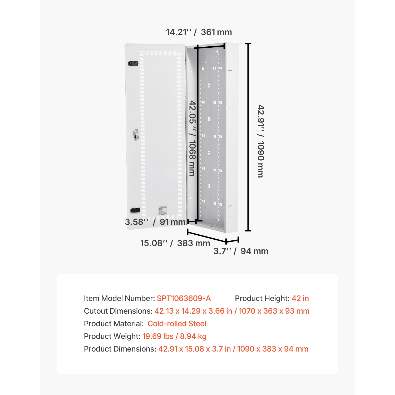 Boîtier multimédia VEVOR de 42&nbsp;po, centre multimédia structuré avec porte à charnière ventilée, boîtier de gestion des câbles, armoire