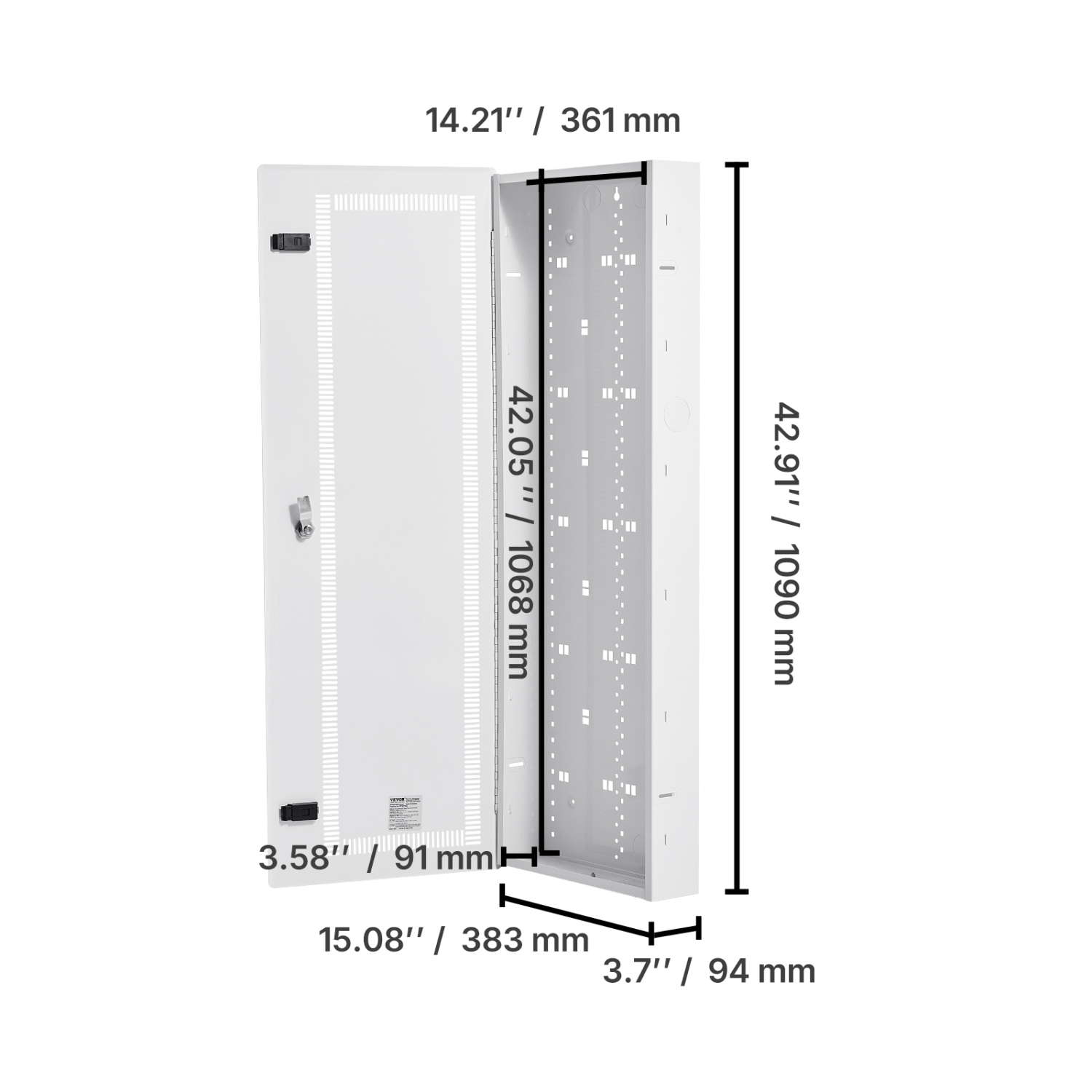 Boîtier multimédia VEVOR de 42&nbsp;po, centre multimédia structuré avec porte à charnière ventilée, boîtier de gestion des câbles, armoire