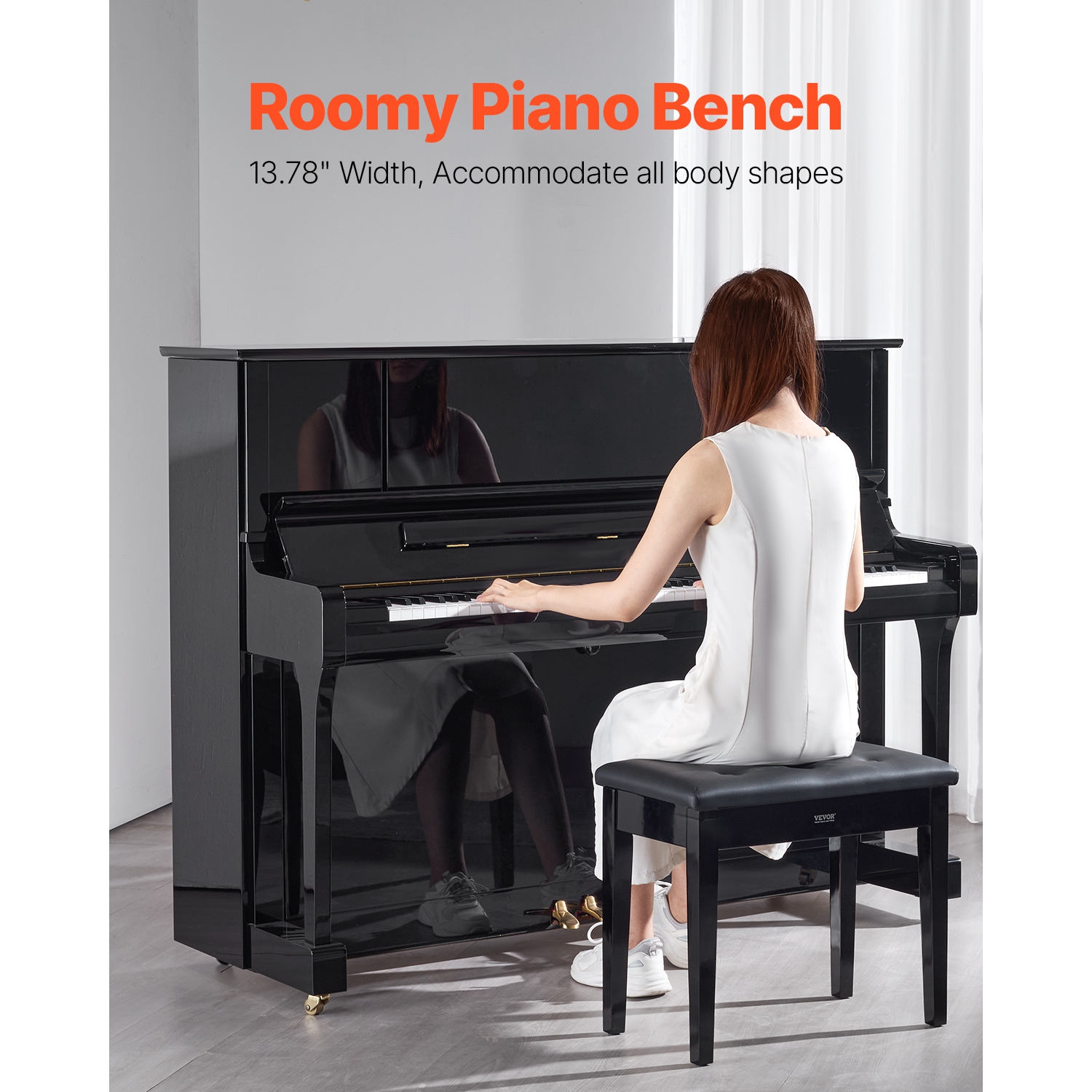 VEVOR 22" x 13.78" x 19" Piano Bench, Keyboard Piano Chair with High-Density Padded Cushion, Storage Compartment for Music Books, Wooden Piano Seat,