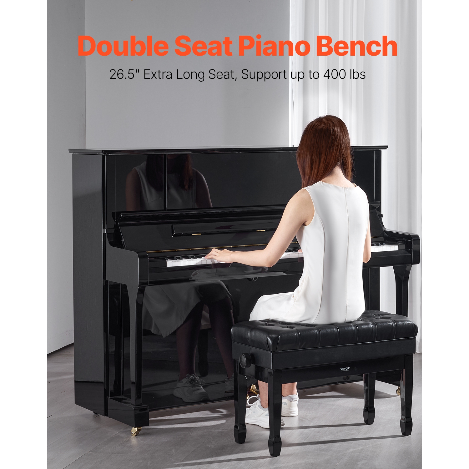 VEVOR 29.5"x14"x20.3" Piano Bench, Duet Keyboard Piano Chair with 20.3"-23.4" Height, Padded Cushion, Storage Compartment for Music Books, Wooden