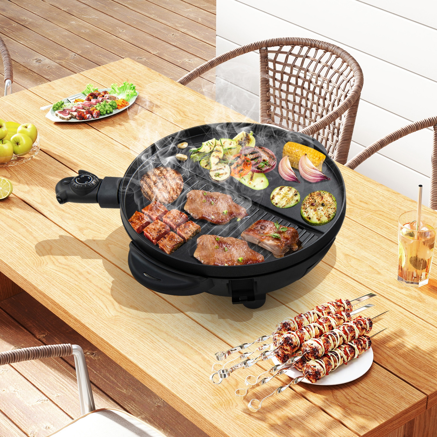Gymax Indoor Outdoor Electric Grill w/ Non-stick Grill Plate Temperature Control