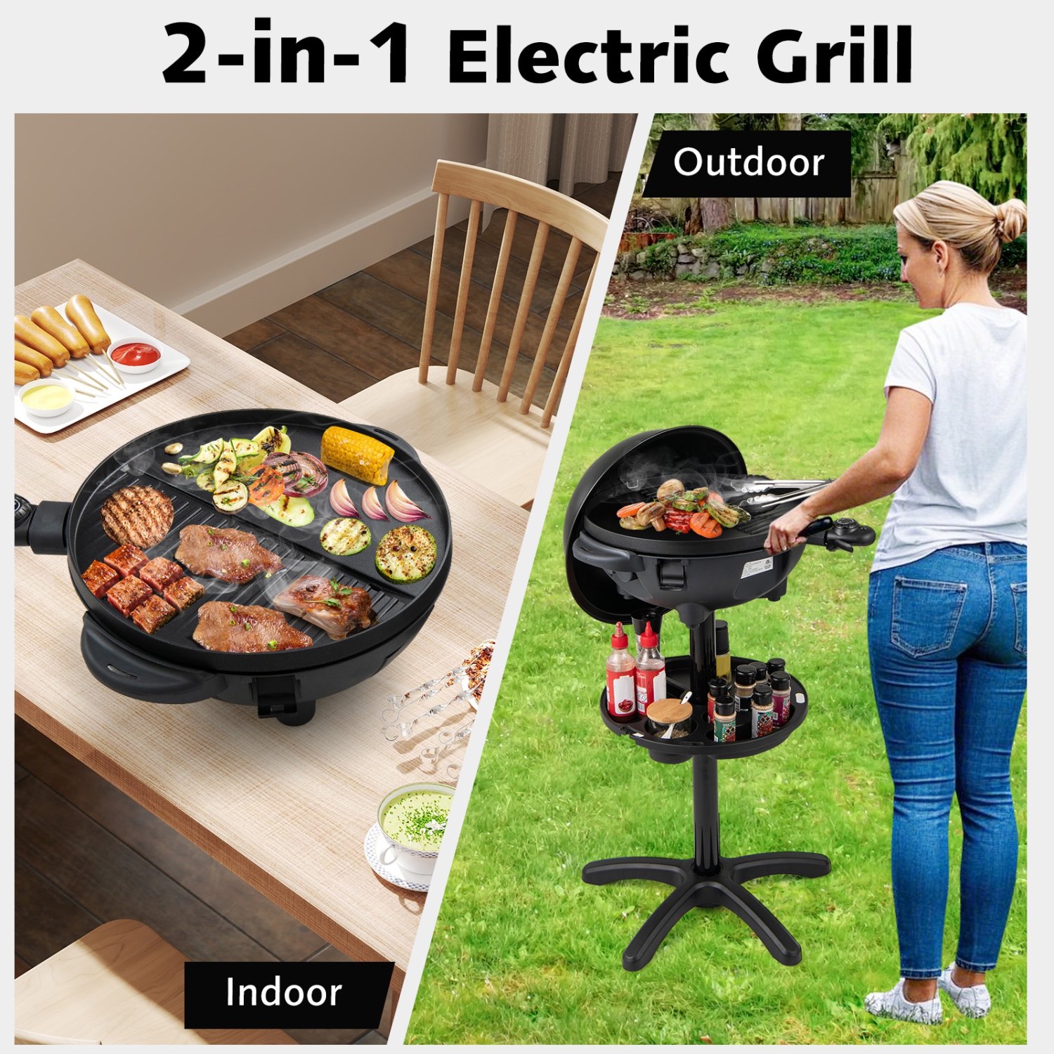 Gymax Indoor Outdoor Electric Grill w/ Non-stick Grill Plate Temperature Control