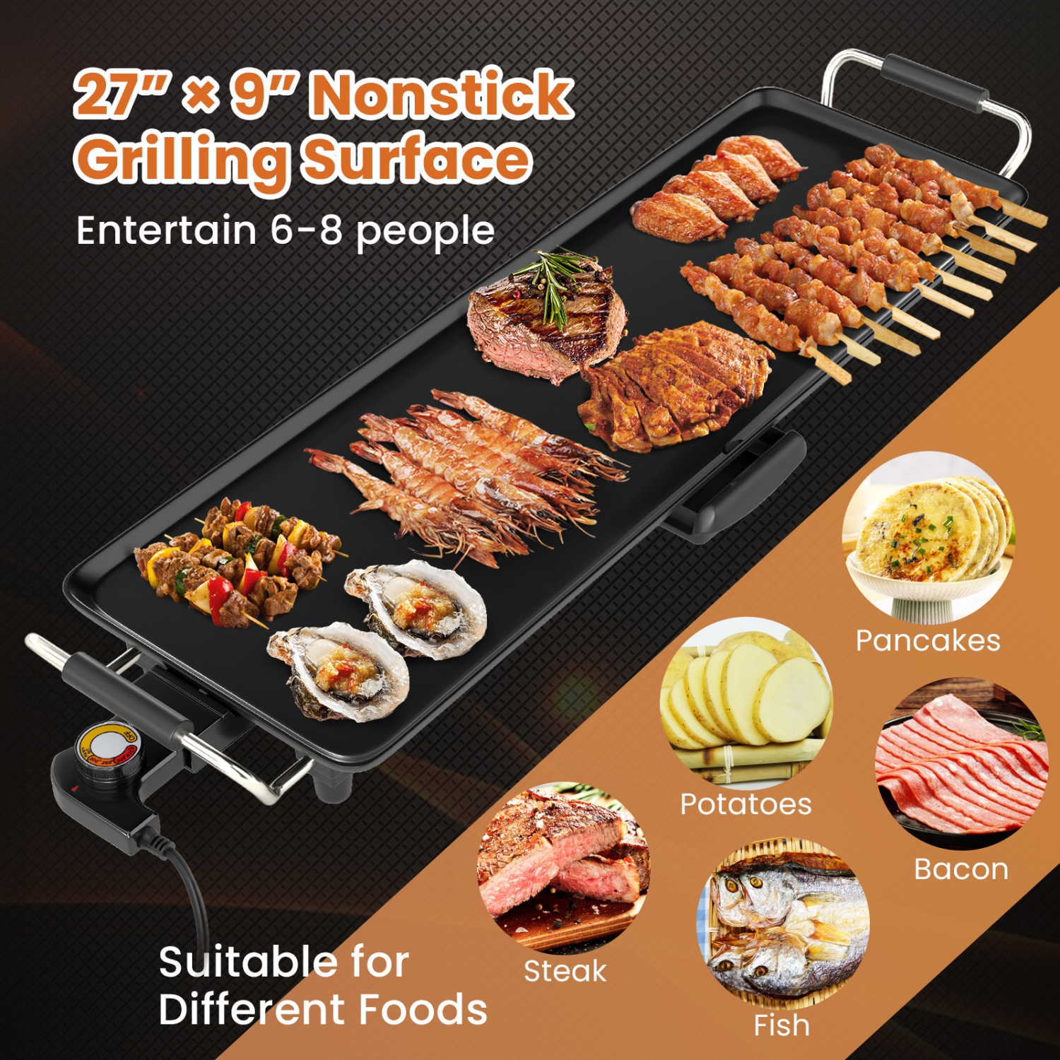 Gymax 27'' Large Electric Griddle w/ Adjustable Temperature Thermostats and Drip Tray