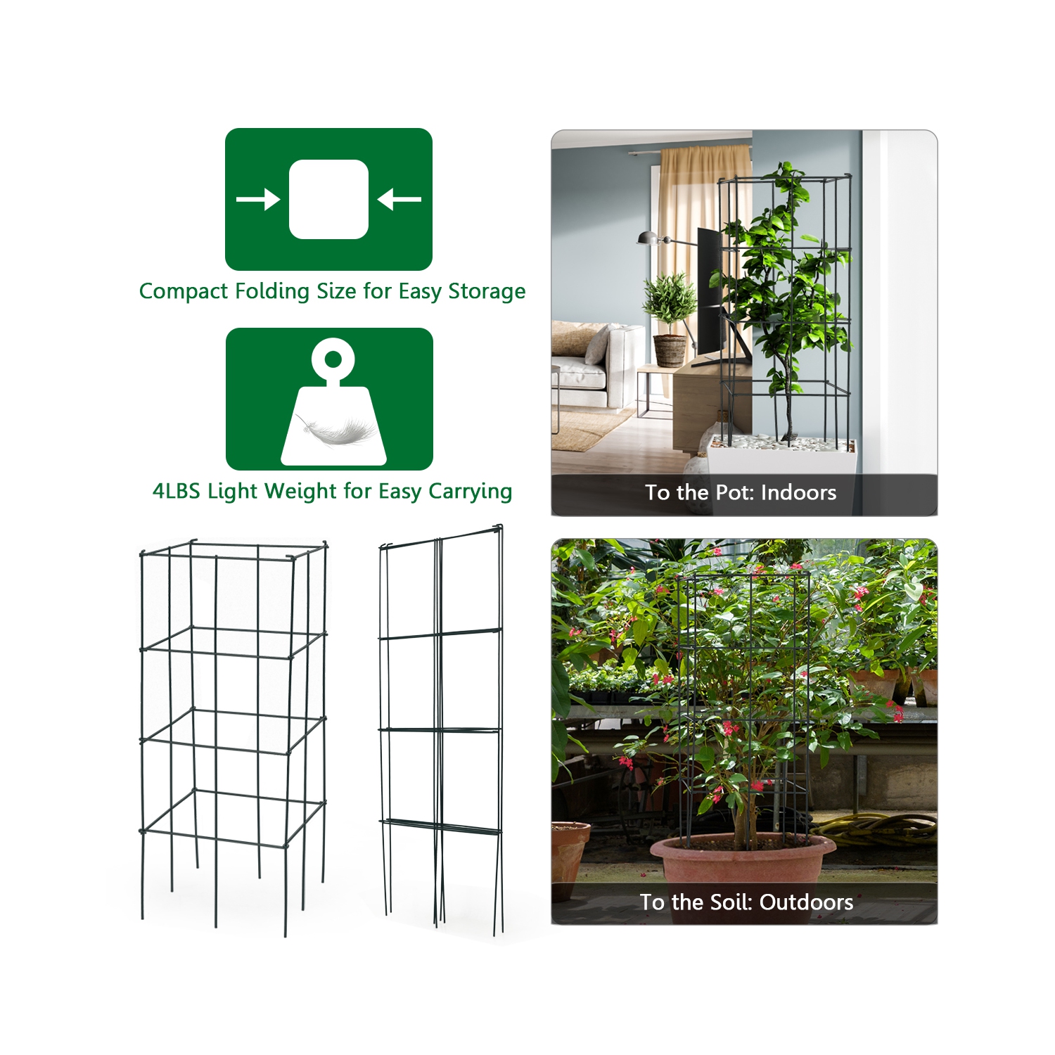 Gymax 8 Pack Tomato Cages Garden Cages Stakes Plant Trellis 16'' x 16'' x 39''