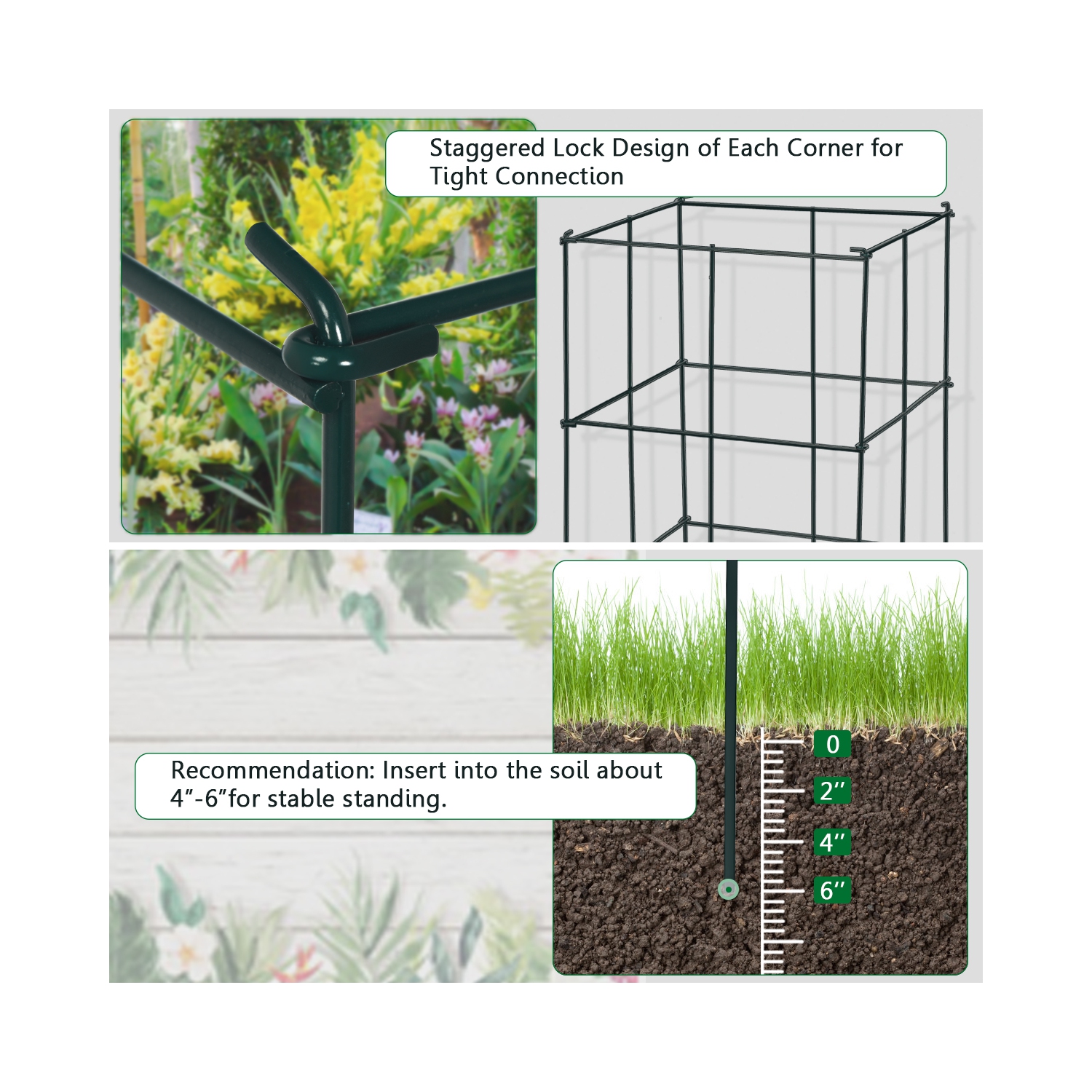 Gymax 8 Pack Tomato Cages Garden Cages Stakes Plant Trellis 16'' x 16'' x 39''