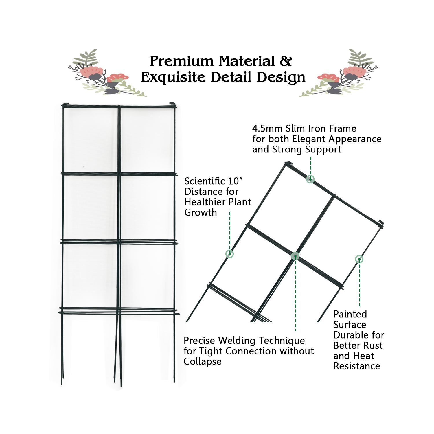 Gymax 8 Pack Tomato Cages Garden Cages Stakes Plant Trellis 16'' x 16'' x 39''