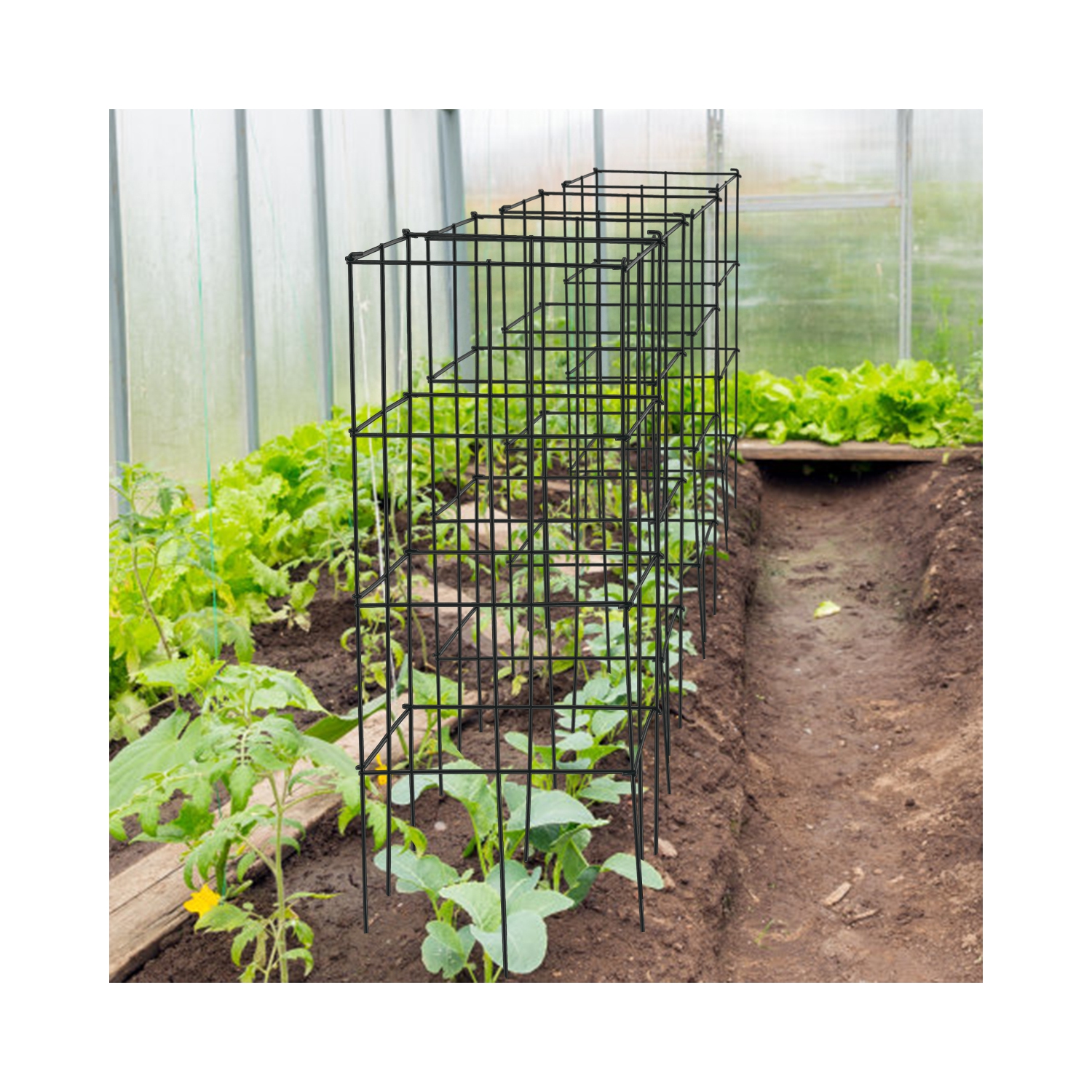 Gymax 8 Pack Tomato Cages Garden Cages Stakes Plant Trellis 16'' x 16'' x 39''