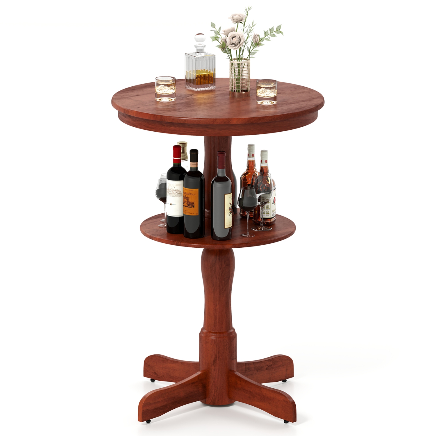 Gymax 2-Tier Round High Top Table w/ Storage Shelf & Pedestal Base for Kitchen