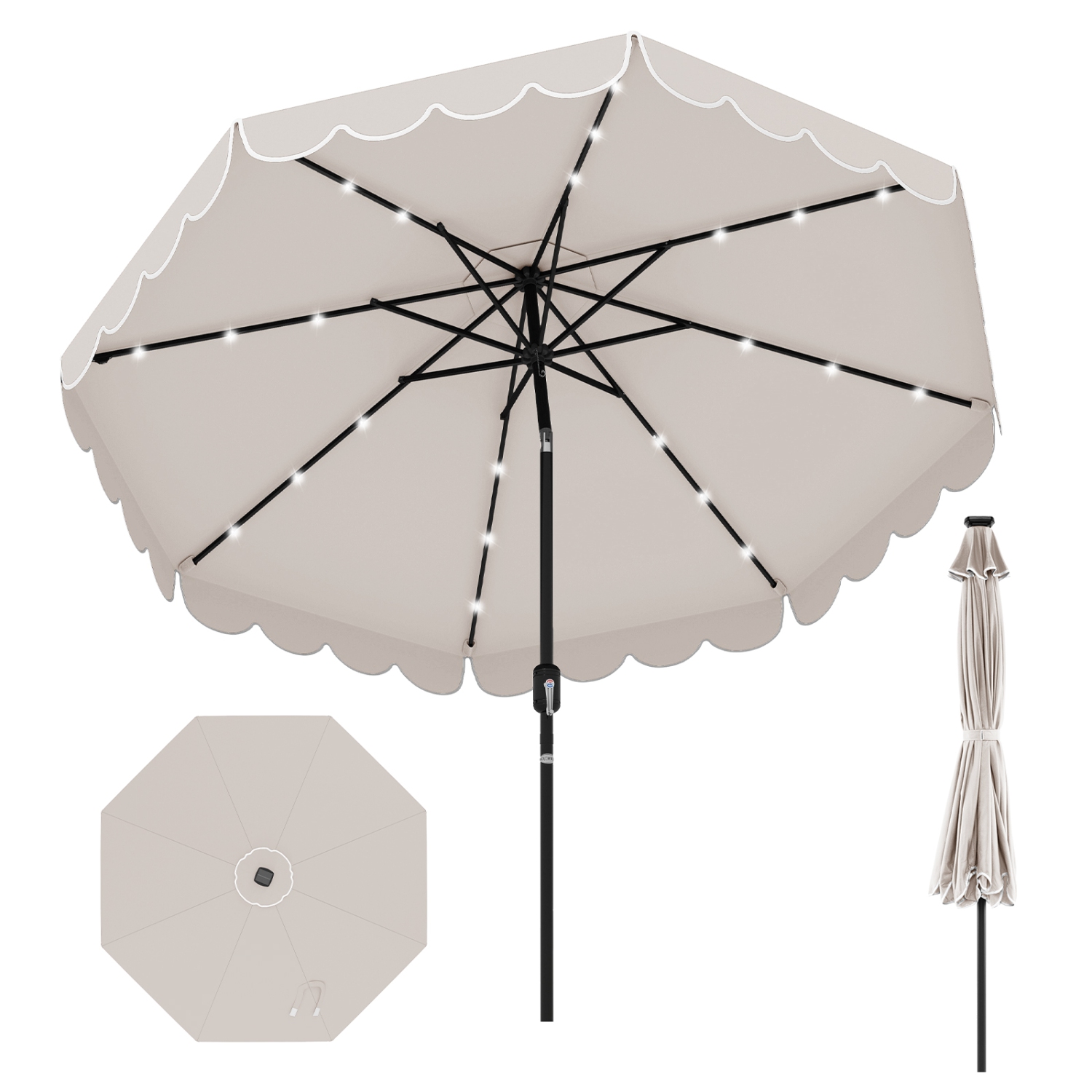 Gymax 10 FT Solar Patio Umbrella Outdoor Market Sunshade w/ 24 LED Lights