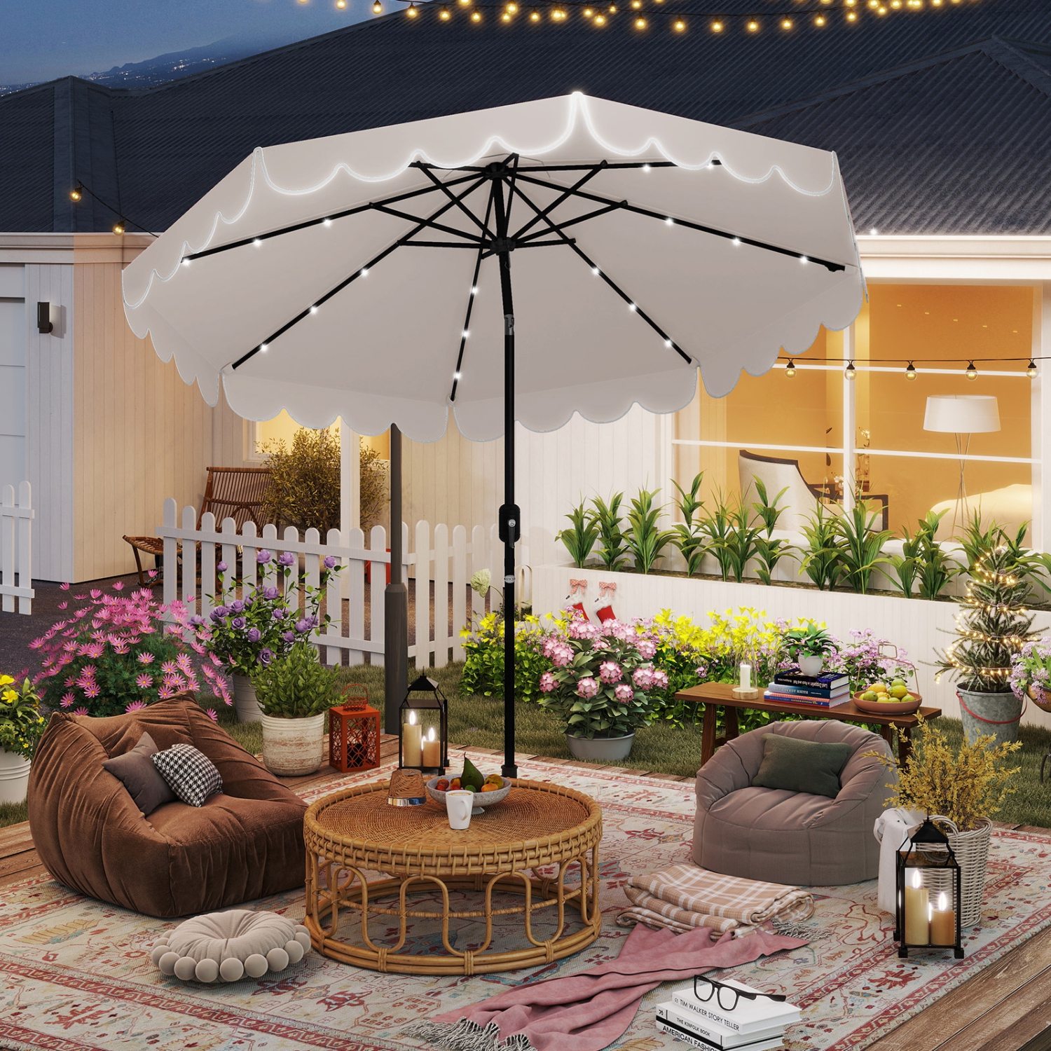 Gymax 10 FT Solar Patio Umbrella Outdoor Market Sunshade w/ 24 LED Lights