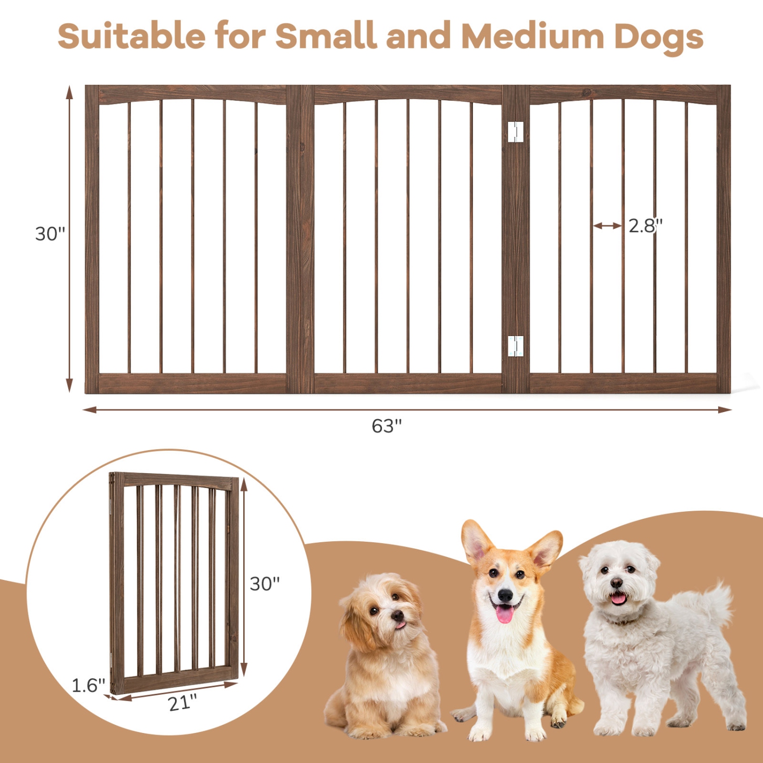 Gymax 30'' Tall Wooden Pet Fence for Indoor House Doorway Hallway Stairs Porch