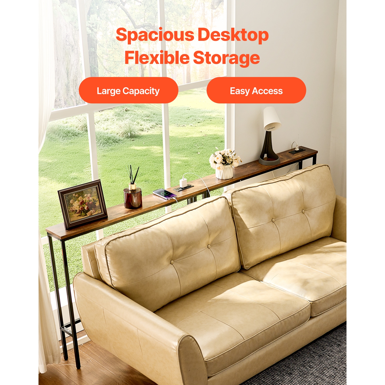 Ensemble de 2 consoles étroites VEVOR, table derrière canapé avec prises d'alimentation, table d'entrée longue à 1 niveaux avec cadre en métal et