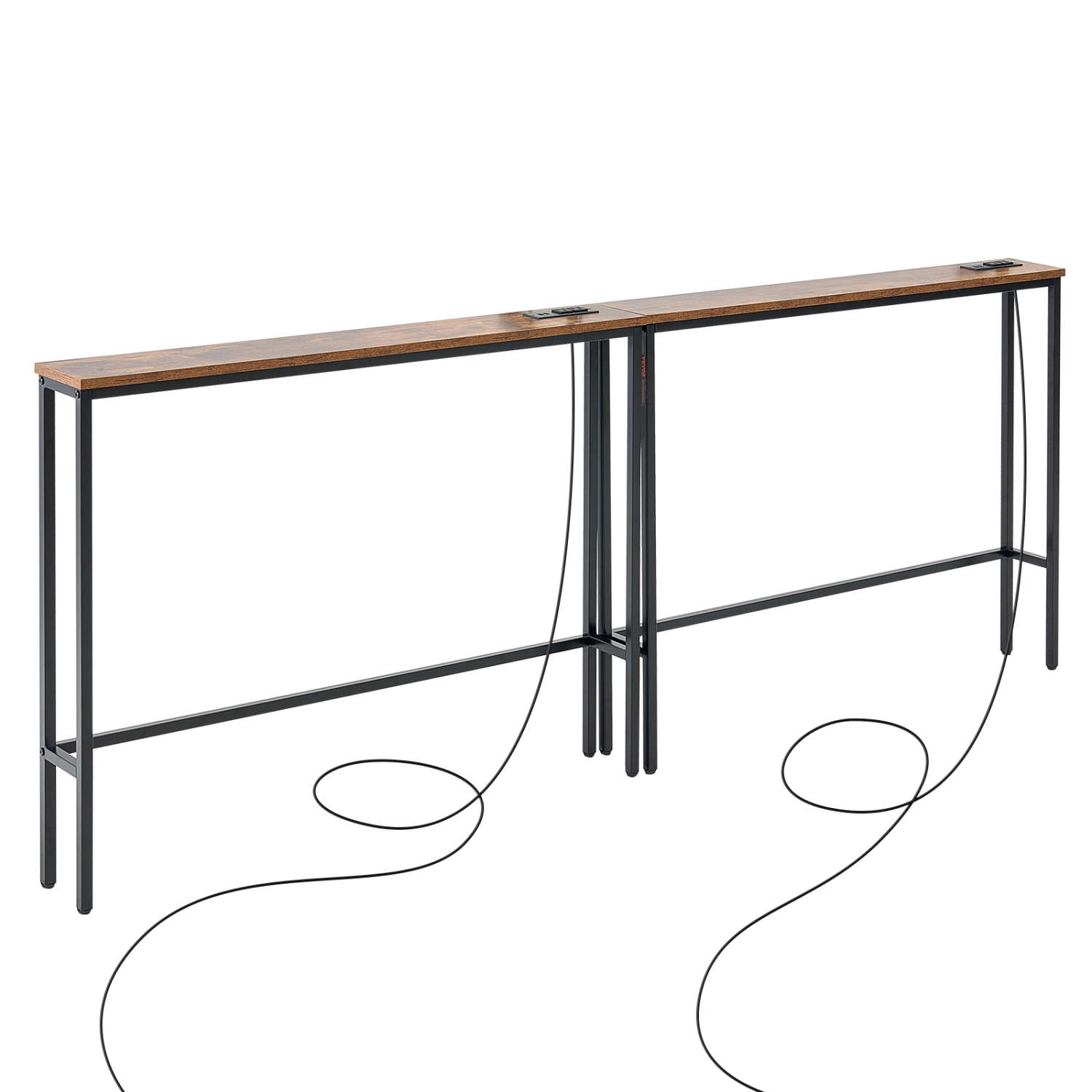Ensemble de 2 consoles étroites VEVOR, table derrière canapé avec prises d'alimentation, table d'entrée longue à 1 niveaux avec cadre en métal et