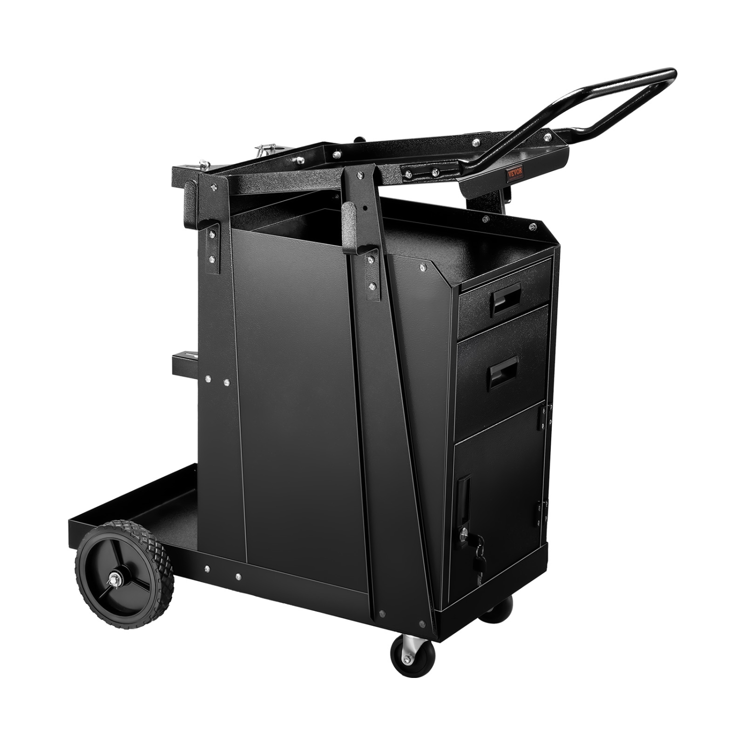 Chariot de soudage VEVOR à 2 tiroirs, robuste avec armoire verrouillable antivol, capacité statique de 350 lb, roues à 360°, chaînes de sécurité pour