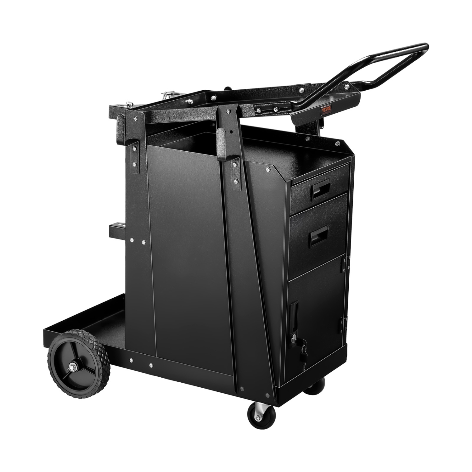 Chariot de soudage VEVOR à 2 tiroirs, robuste avec armoire verrouillable antivol, capacité statique de 350 lb, roues à 360°, chaînes de sécurité pour