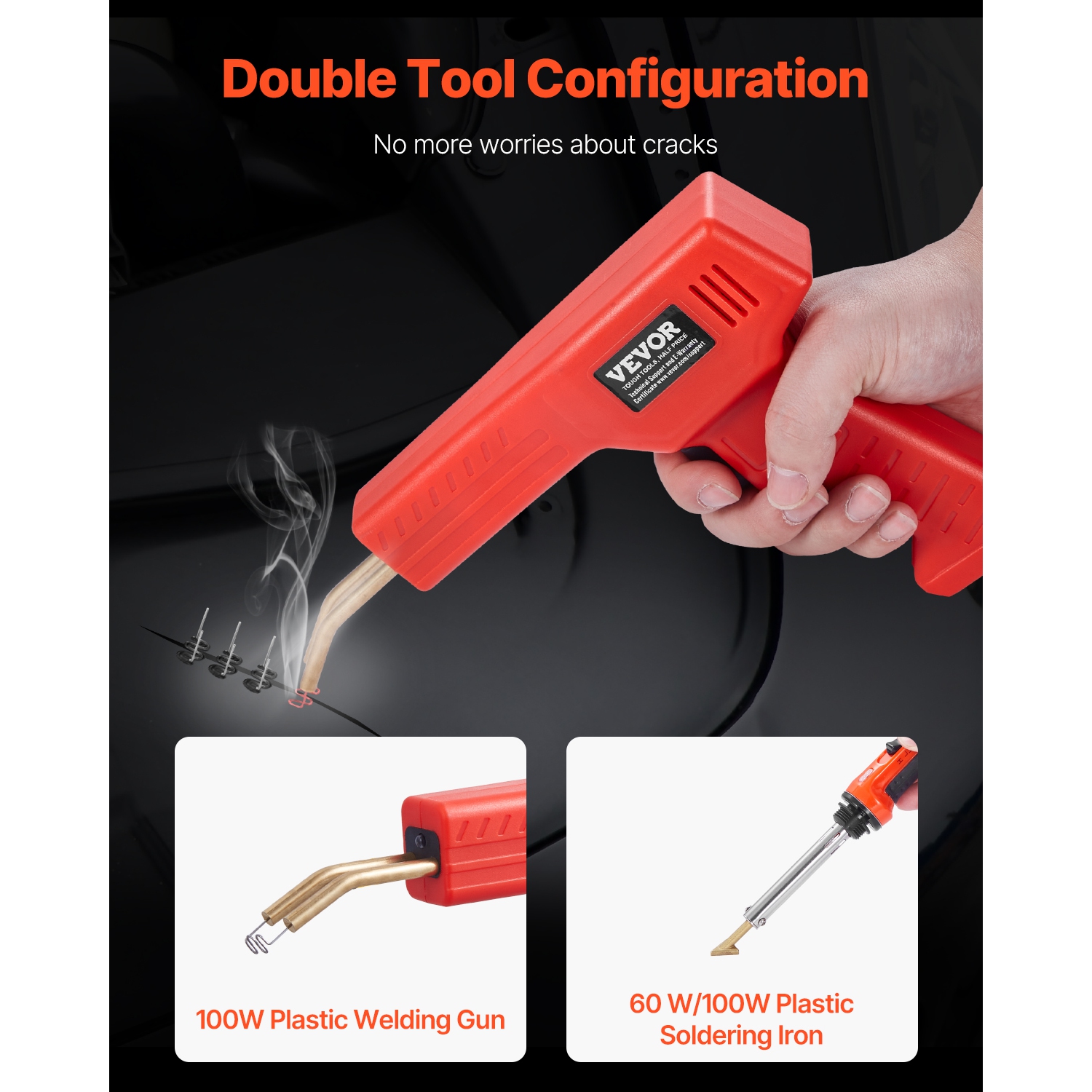 VEVOR 100W Plastic Welder Kit Deluxe, Welding Gun+60 W/100W Soldering Iron, Professional Welding Tool with 1000PCS Hot Staples & 60 Rods for Car