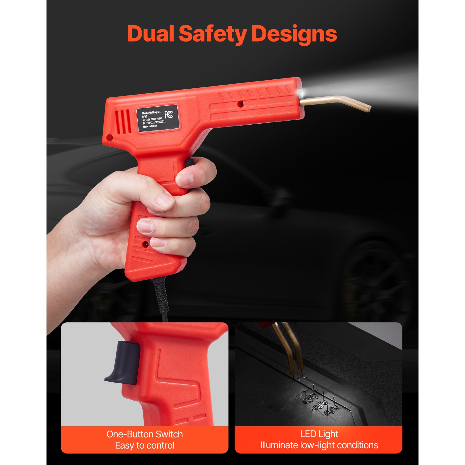 VEVOR 100W Plastic Welder Kit Deluxe, Welding Gun+60 W/100W Soldering Iron, Professional Welding Tool with 1000PCS Hot Staples & 60 Rods for Car