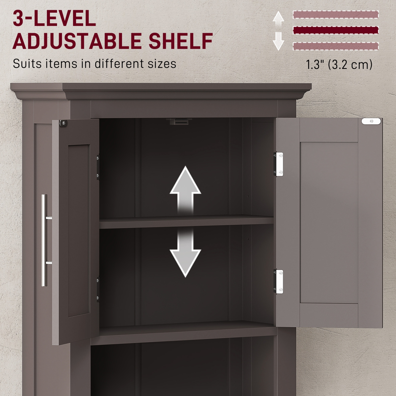 Armoire murale pour salle de bain kleankin, armoire à pharmacie, armoire de rangement pour toilette avec tablette pour salon et entrée, brun