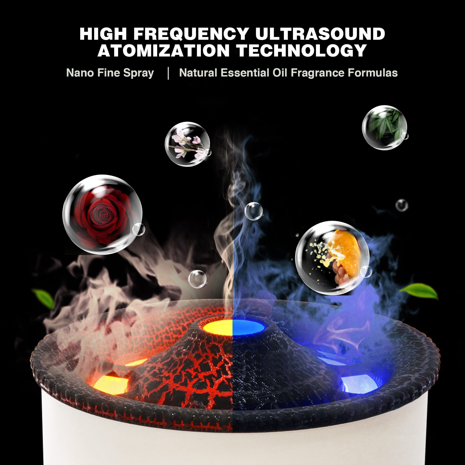 Humidificateur à flamme, Diffuseur d'aromathérapie Volcano méduse, Diffuseur d'huile essentielle portatif Home avec lumière double couleur rouge et