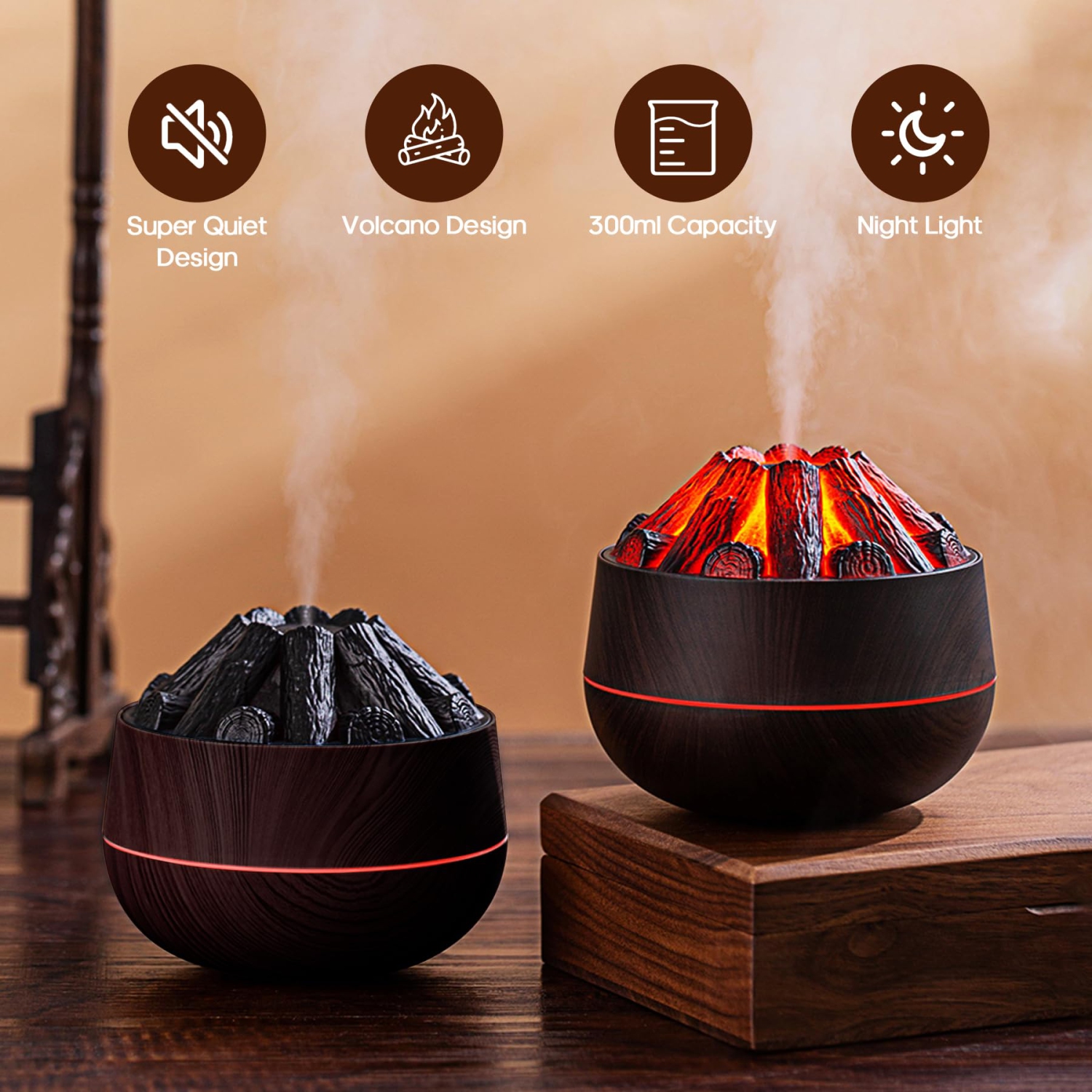 Flame Diffuser Humidifier, 300ml Silent Mini Aromatherapy Diffuser, Portable Humidifier for Home, Office, or Gym
