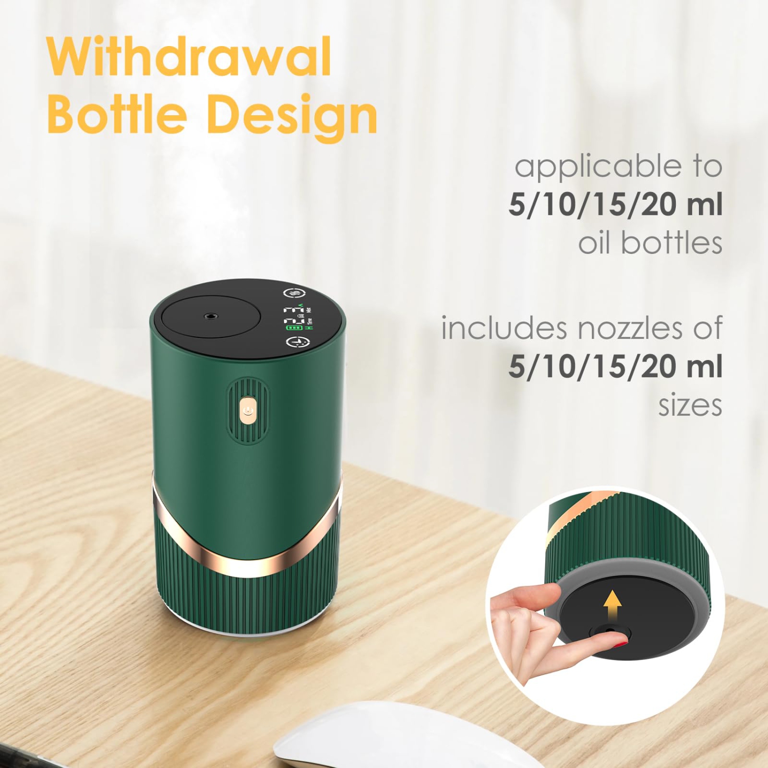 Wireless Essential Oil Diffuser, Portable Waterless Diffuser, Smart Timing 4-Level Atomization, Suitable for Room, Office, Bedroom