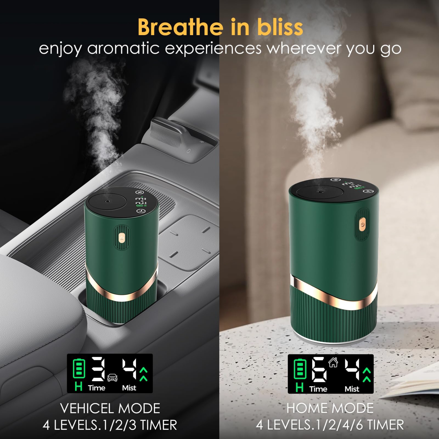 Wireless Essential Oil Diffuser, Portable Waterless Diffuser, Smart Timing 4-Level Atomization, Suitable for Room, Office, Bedroom