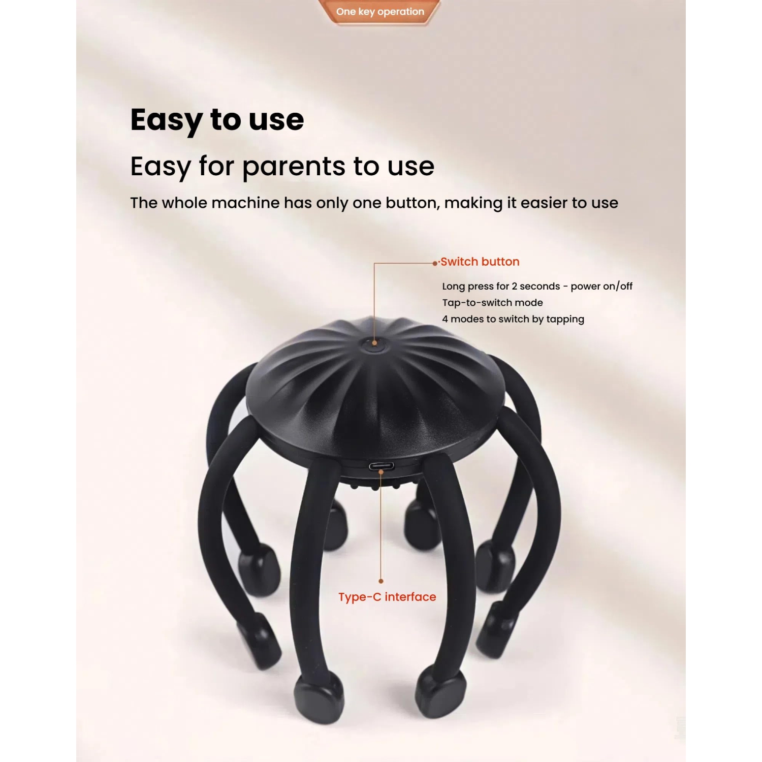 Electric Scalp Massager with 8 Nodes, 4 Modes, Portable Rechargeable Head Massager for Stress Relief, Headache Relief, and Sleep Aid