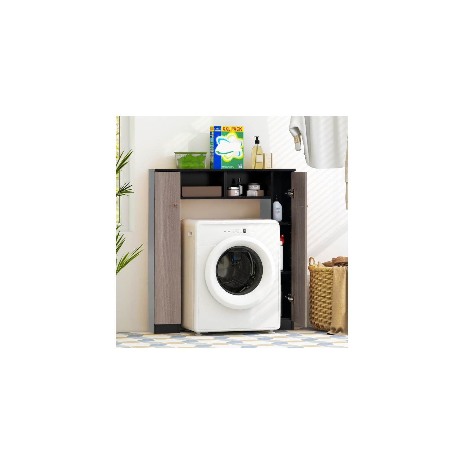 Freestanding Over Toilet Storage with 2 Open Cubes and 4 Adjustable Shelves