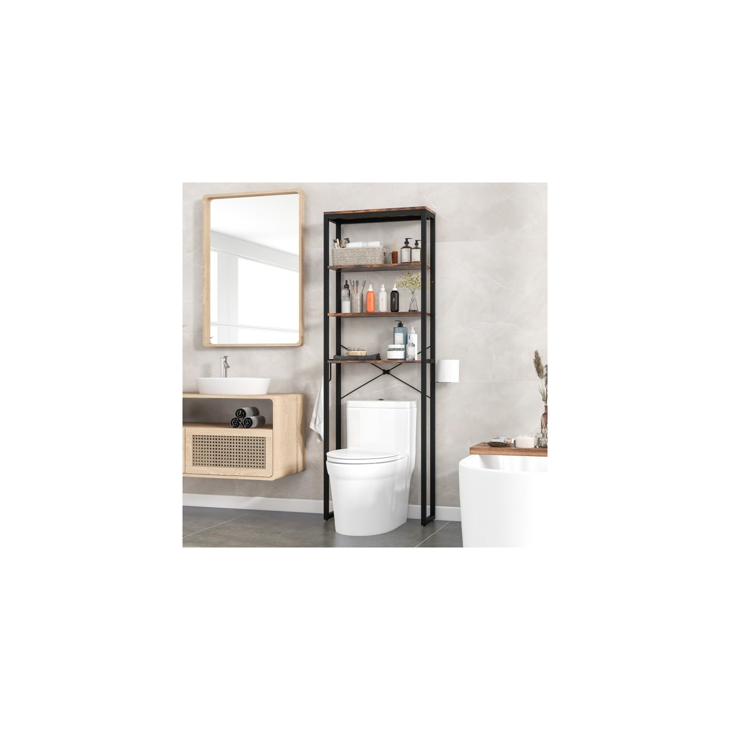 Freestanding 4-Tier Bathroom Storage Rack with Adjustable Metal Shelves
