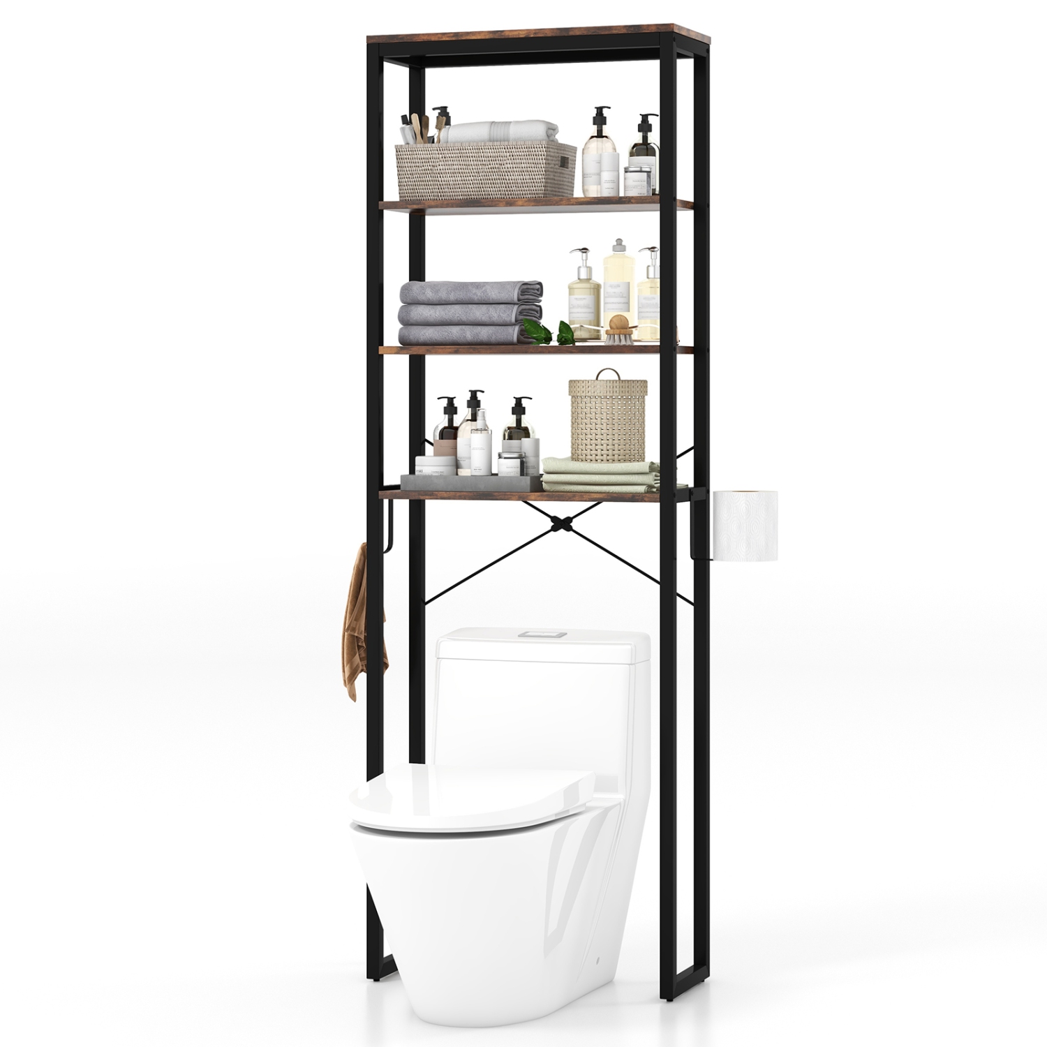 Freestanding 4-Tier Bathroom Storage Rack with Adjustable Metal Shelves